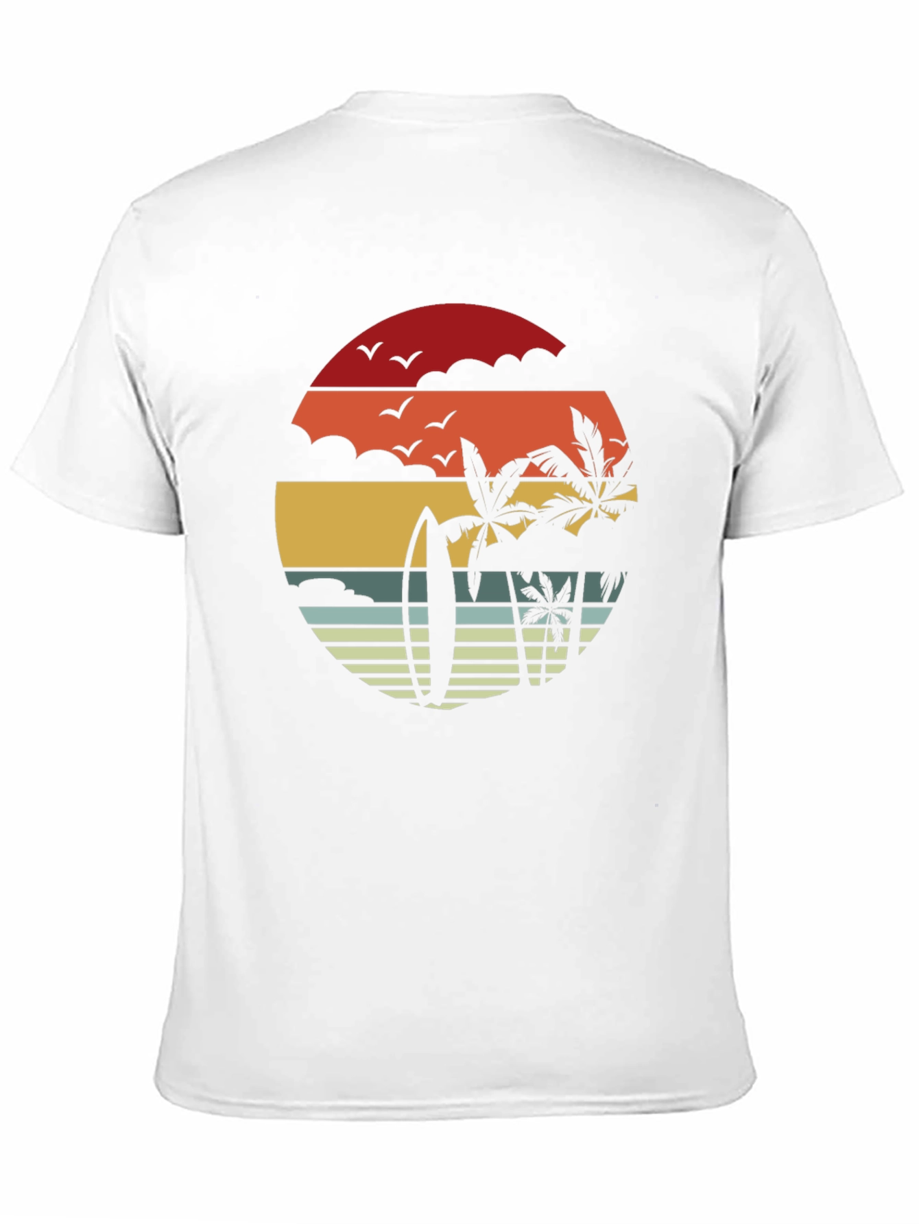 Retro Sunset Surfboard & Palms Black T-Shirt