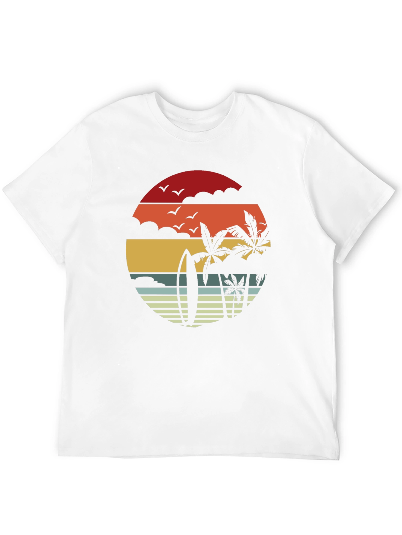 Retro Sunset Surfboard & Palms Black T-Shirt