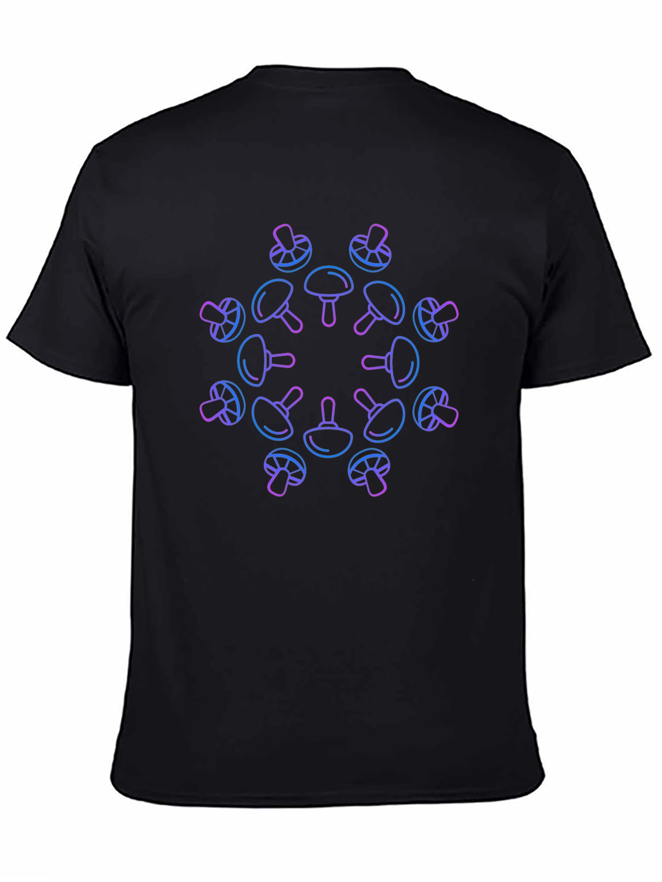 Neon Mushroom Pattern Black T-Shirt