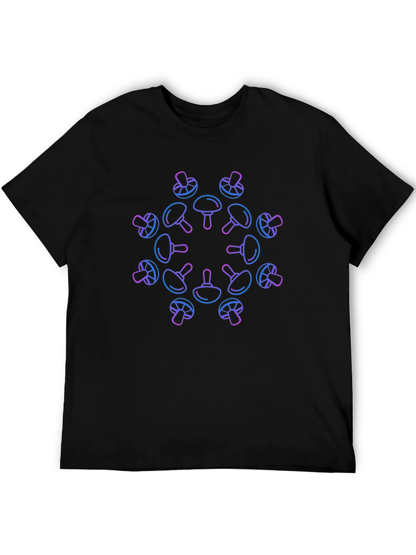 Neon Mushroom Pattern Black T-Shirt