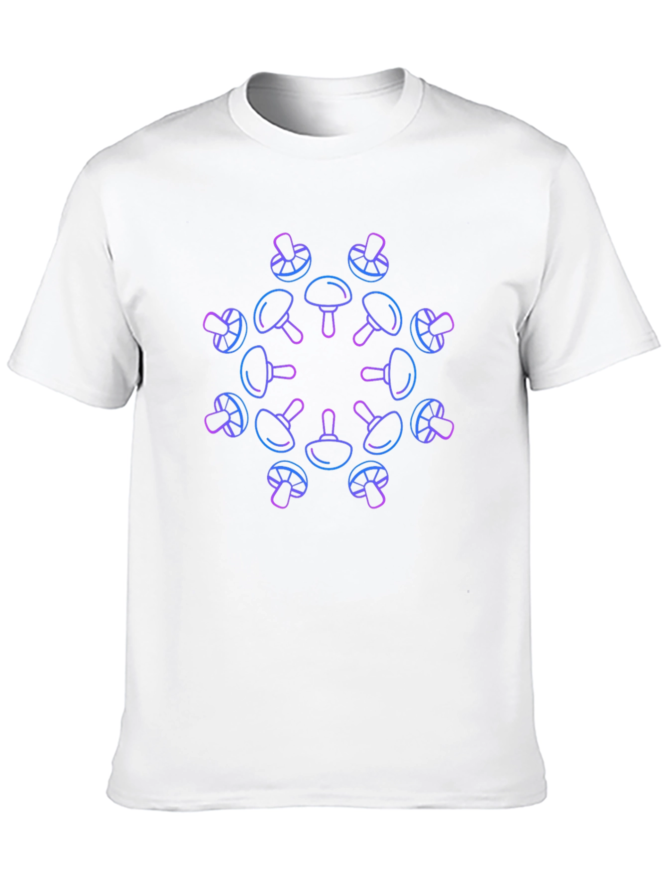 Neon Mushroom Pattern Black T-Shirt
