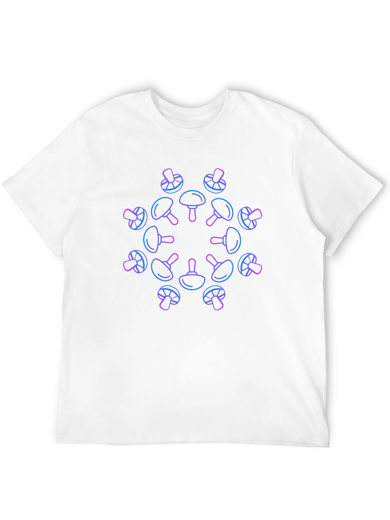 Neon Mushroom Pattern Black T-Shirt