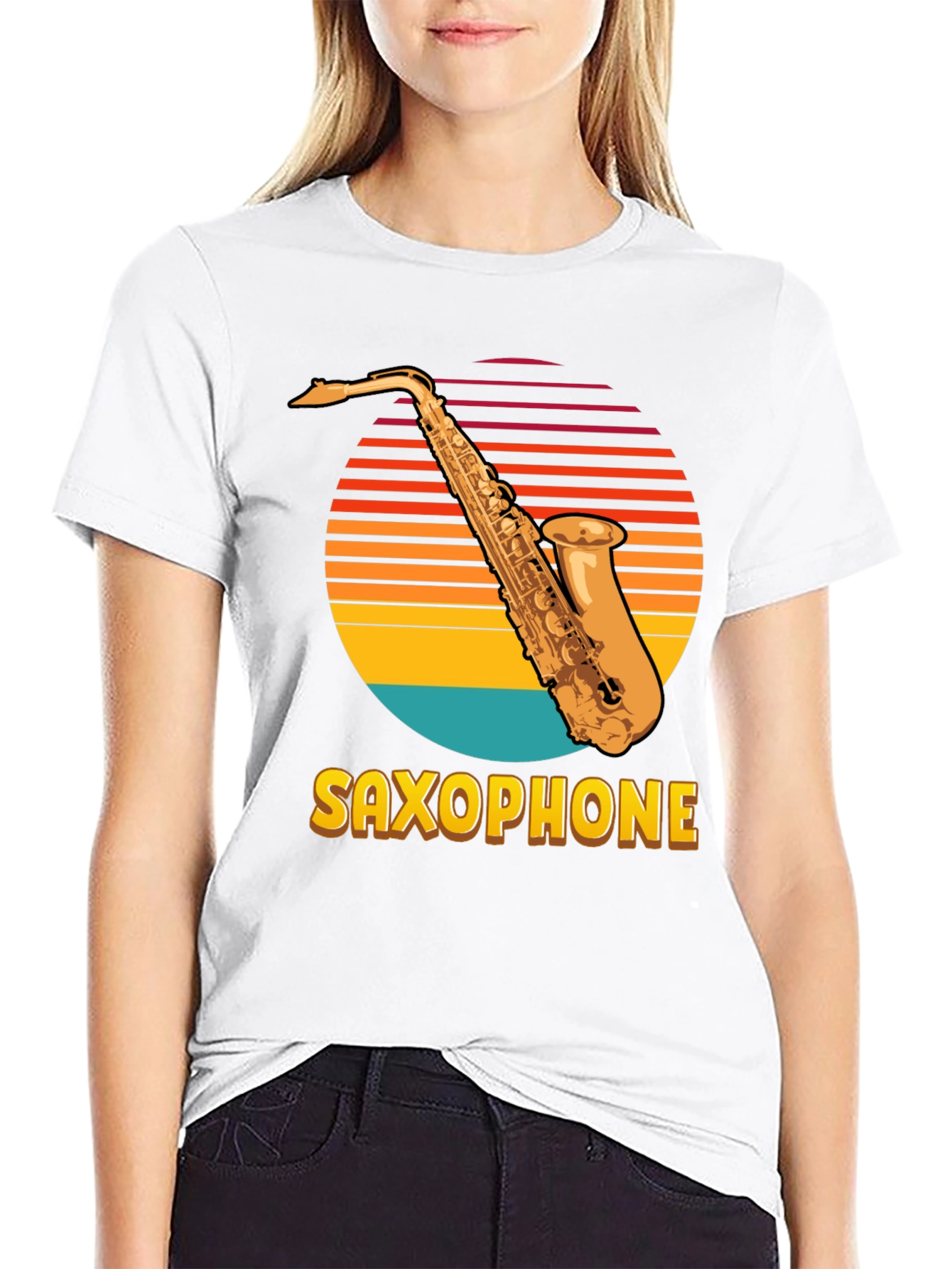 Retro Saxophone Sunset Graphic T-Shirt