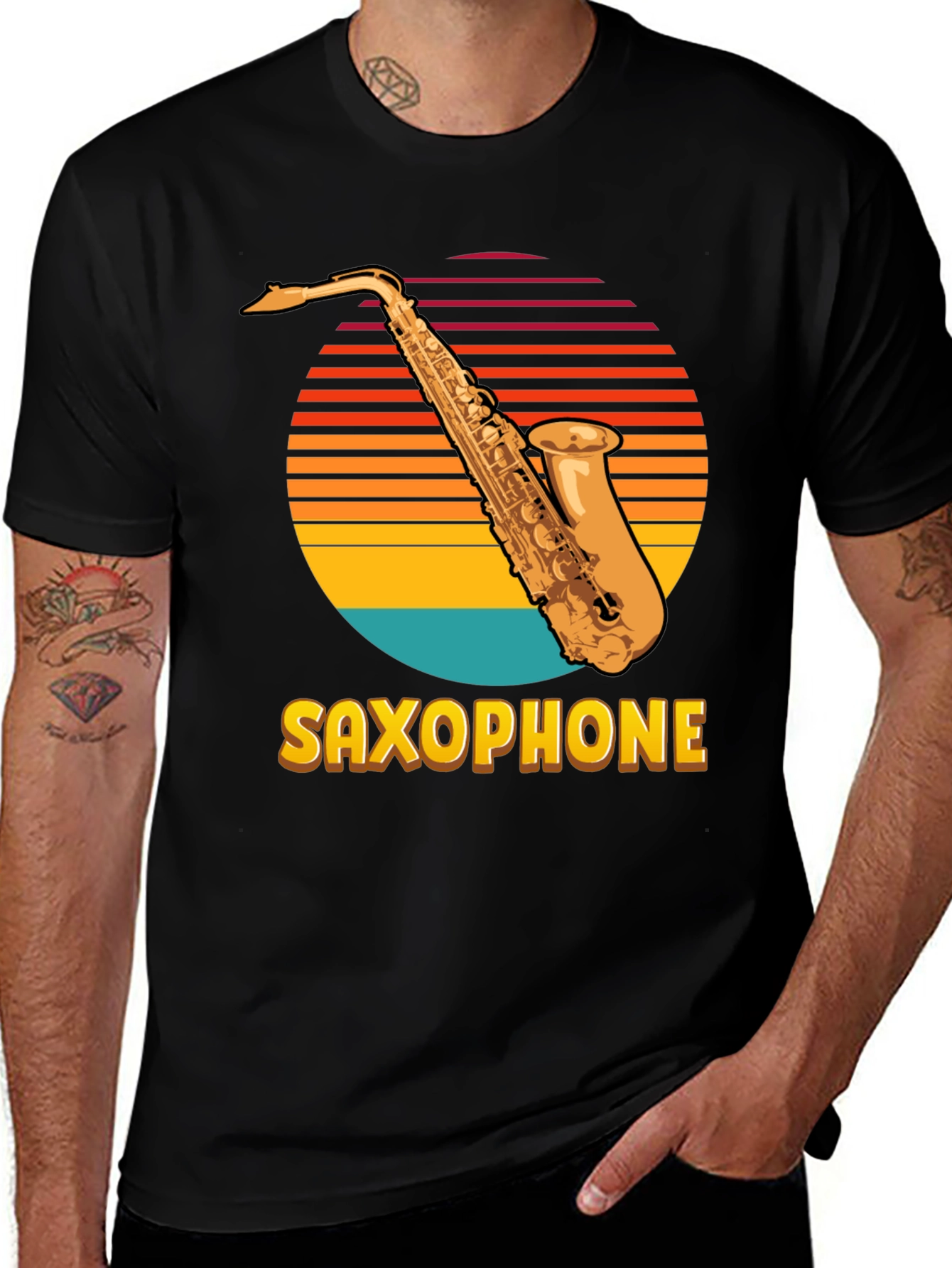 Retro Saxophone Sunset Graphic T-Shirt