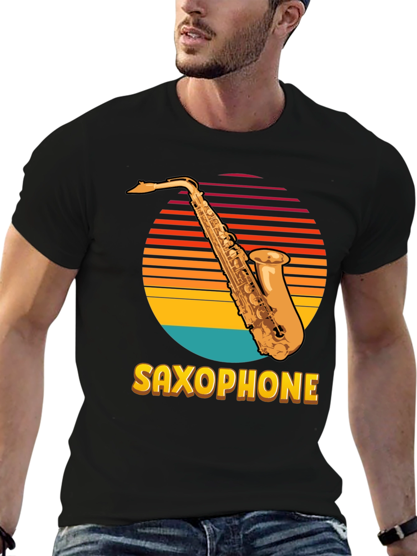 Retro Saxophone Sunset Graphic T-Shirt