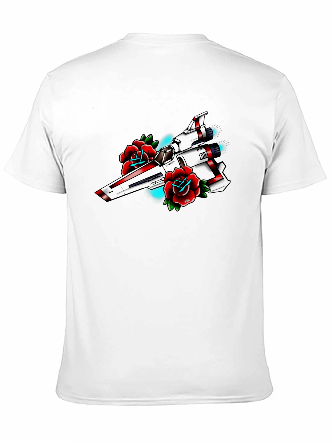 Spaceship and Roses Graphic Tee - Classic Black