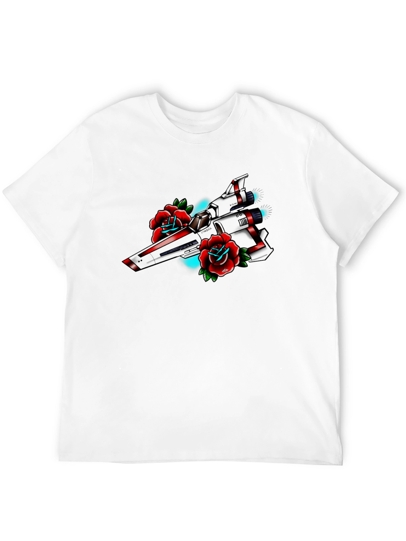 Spaceship and Roses Graphic Tee - Classic Black