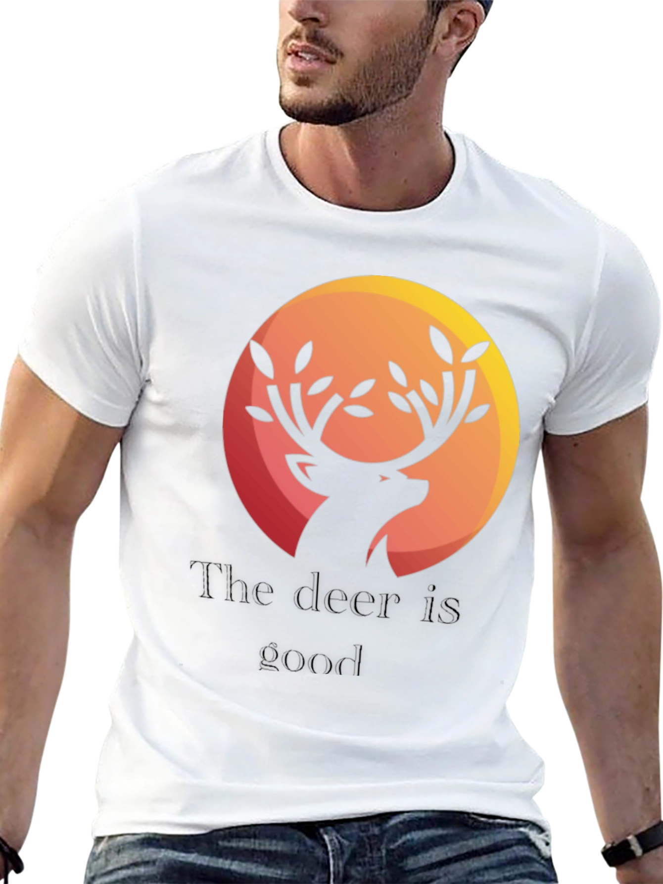 Deer Graphic Print Black T-Shirt