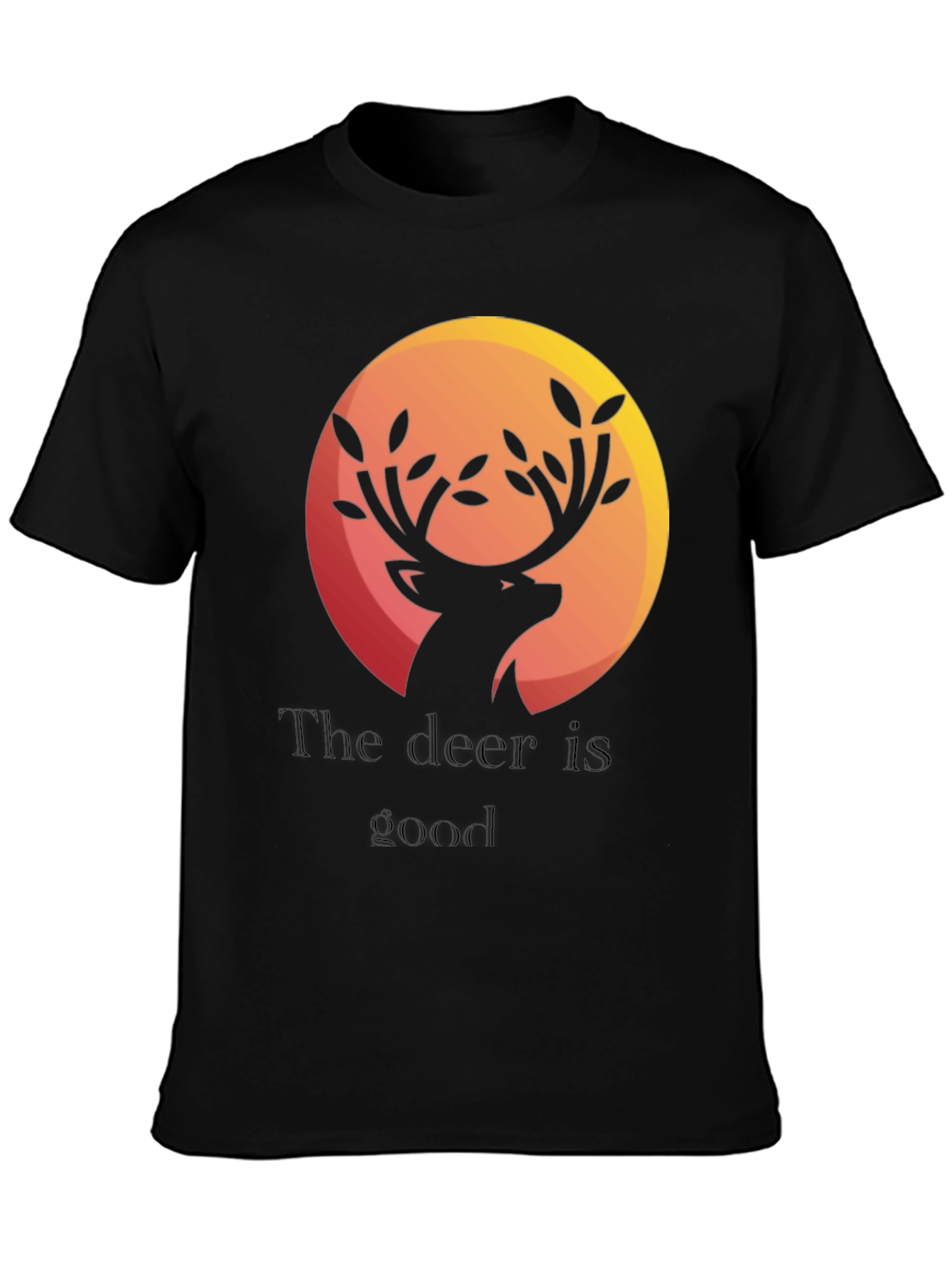 Deer Graphic Print Black T-Shirt