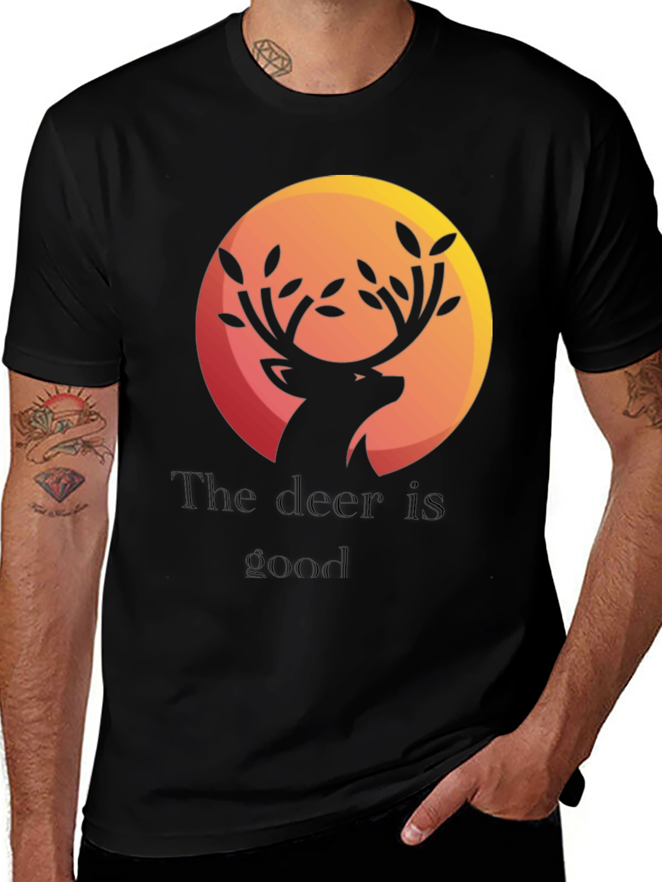 Deer Graphic Print Black T-Shirt