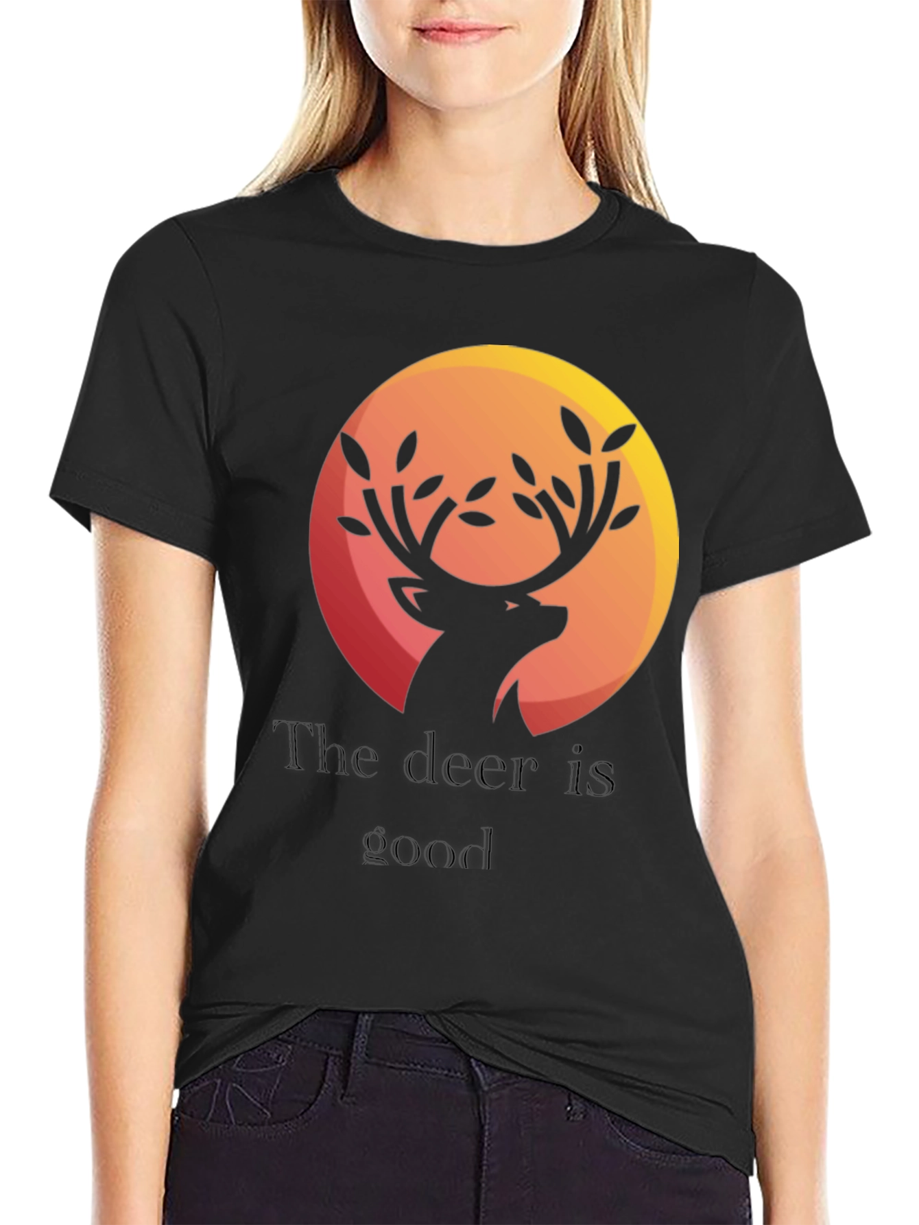 Deer Graphic Print Black T-Shirt