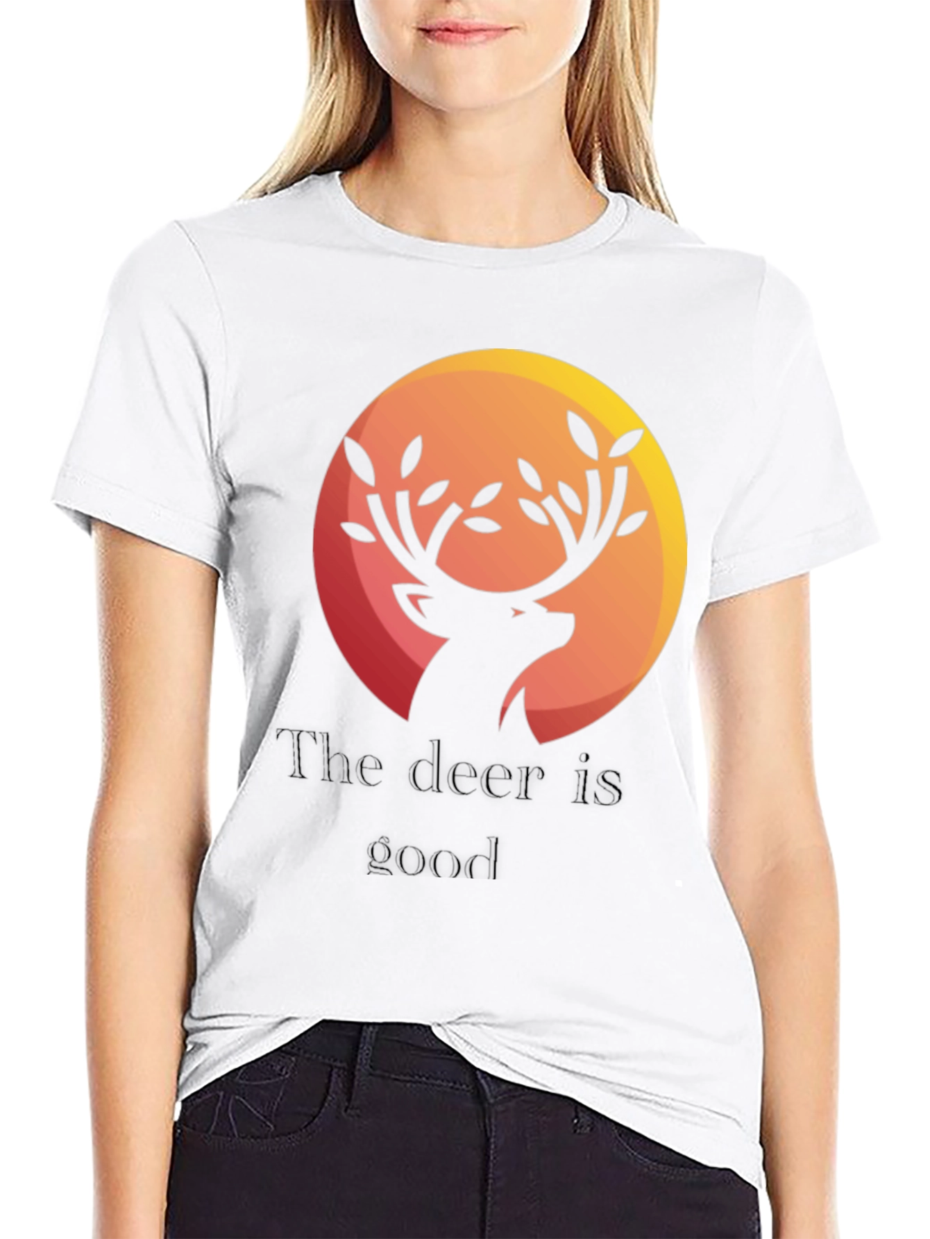 Deer Graphic Print Black T-Shirt