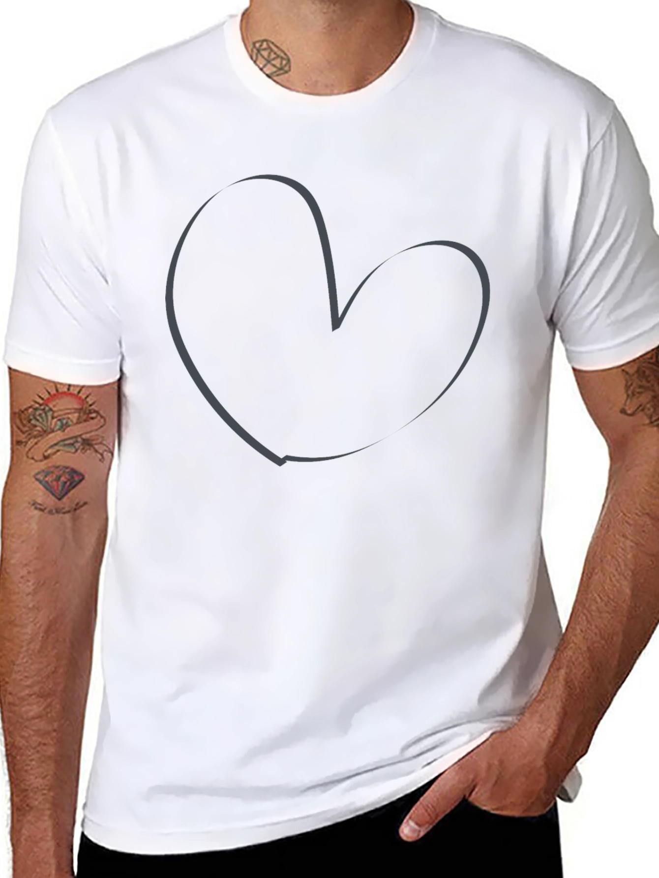 Heart Outline Graphic Tee - Soft Cotton Casual Wear