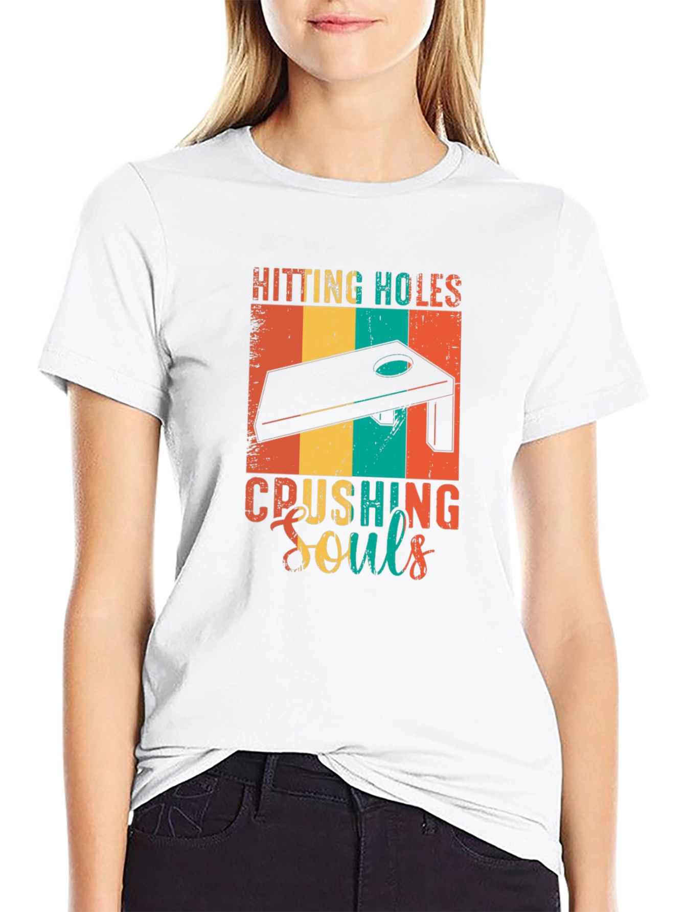 Hitting Holes Crushing Souls Cornhole T-Shirt