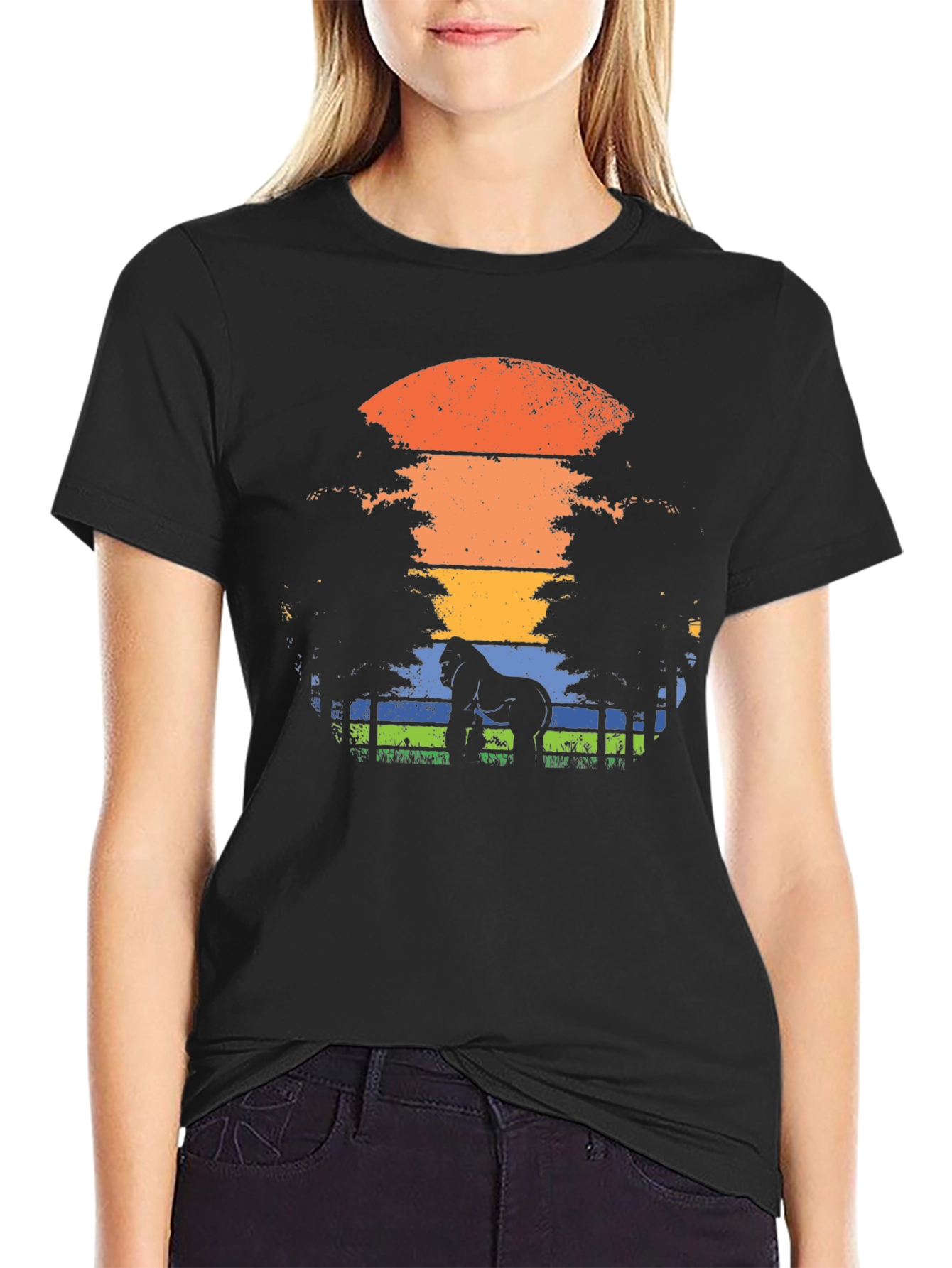 Gorilla Sunset Graphic Tee - Black Casual T-Shirt