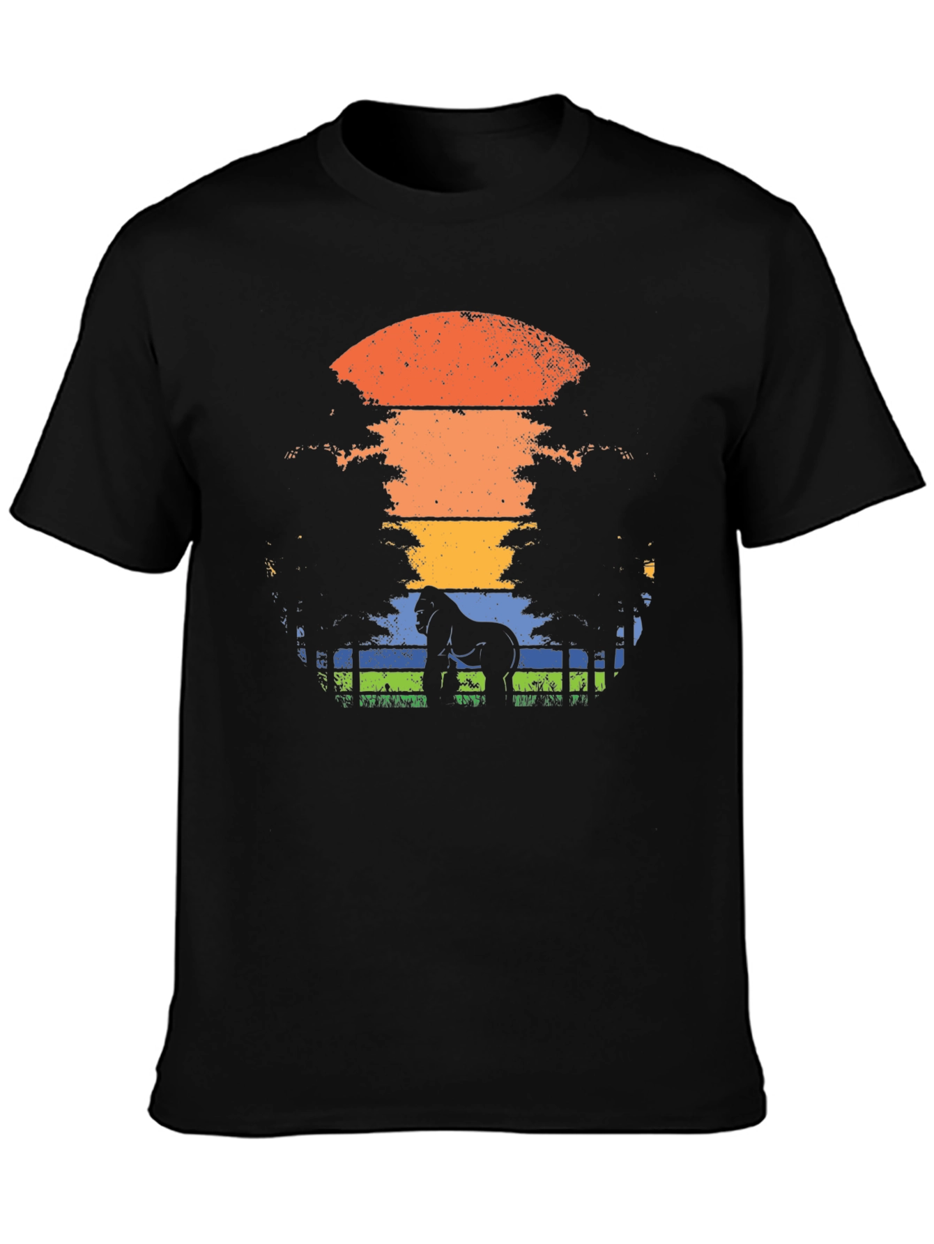 Gorilla Sunset Graphic Tee - Black Casual T-Shirt