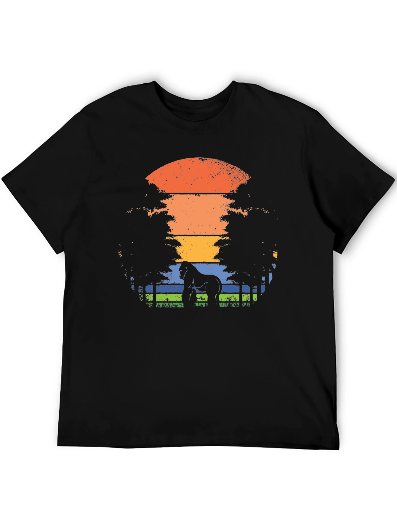 Gorilla Sunset Graphic Tee - Black Casual T-Shirt
