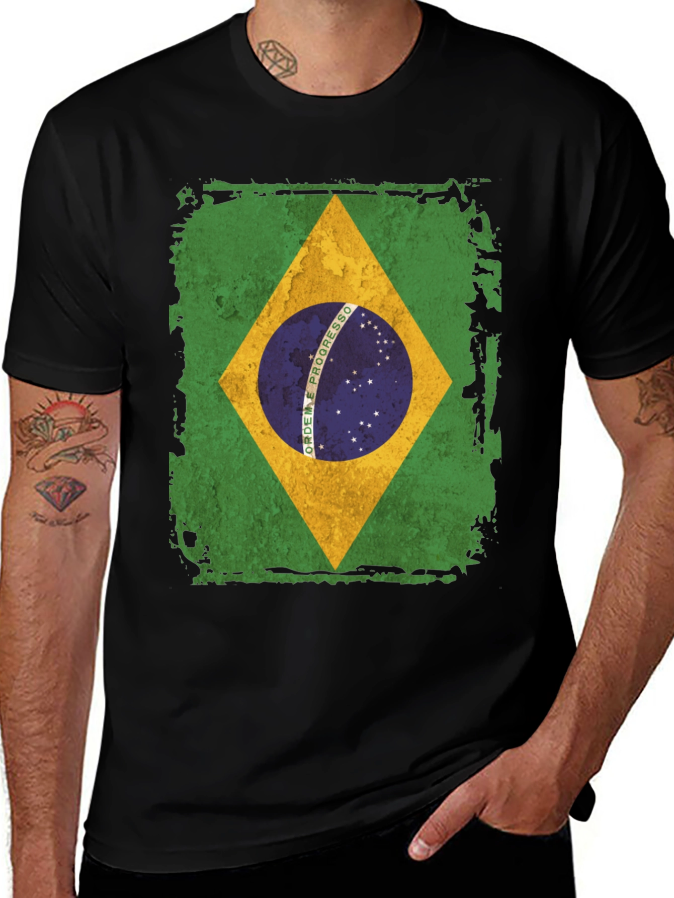Brazil Flag Graphic T-Shirt - Mens Black Tee