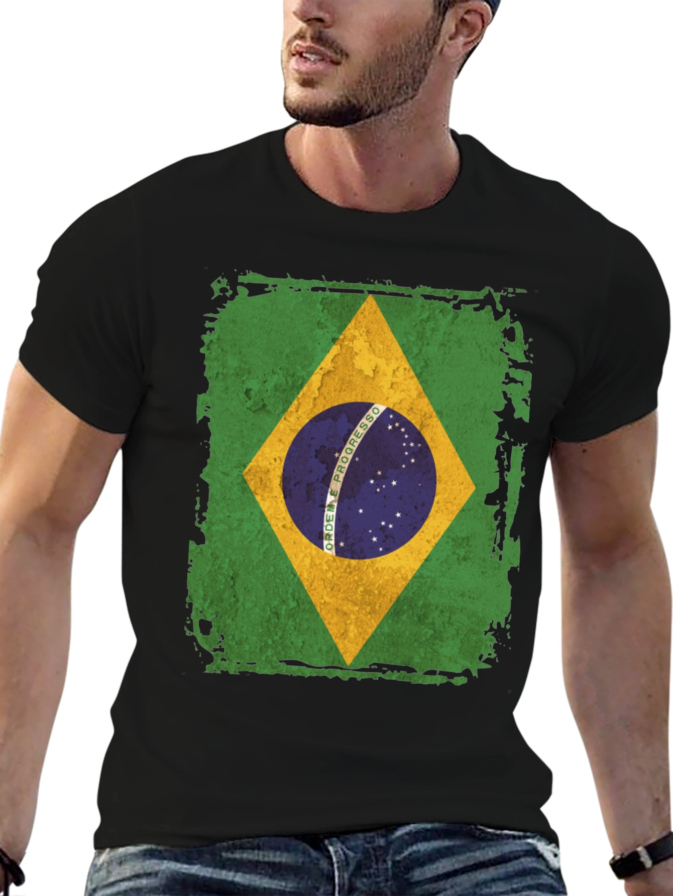 Brazil Flag Graphic T-Shirt - Mens Black Tee