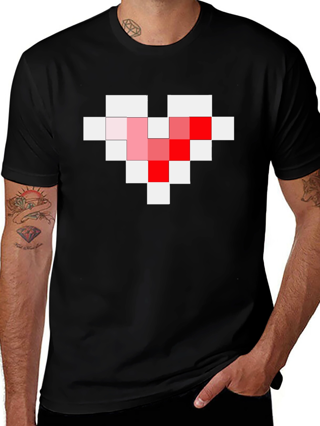 Pixel Heart Graphic Tee - Gamer Style Black T-Shirt