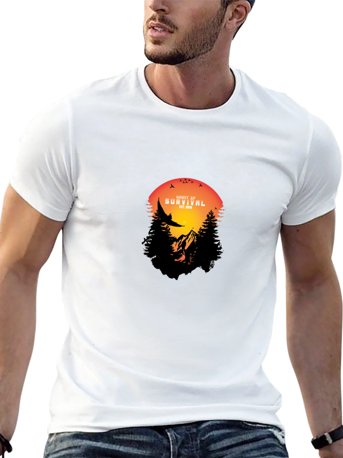 Nature Survival T-Shirt - Mountain & Sunset Design