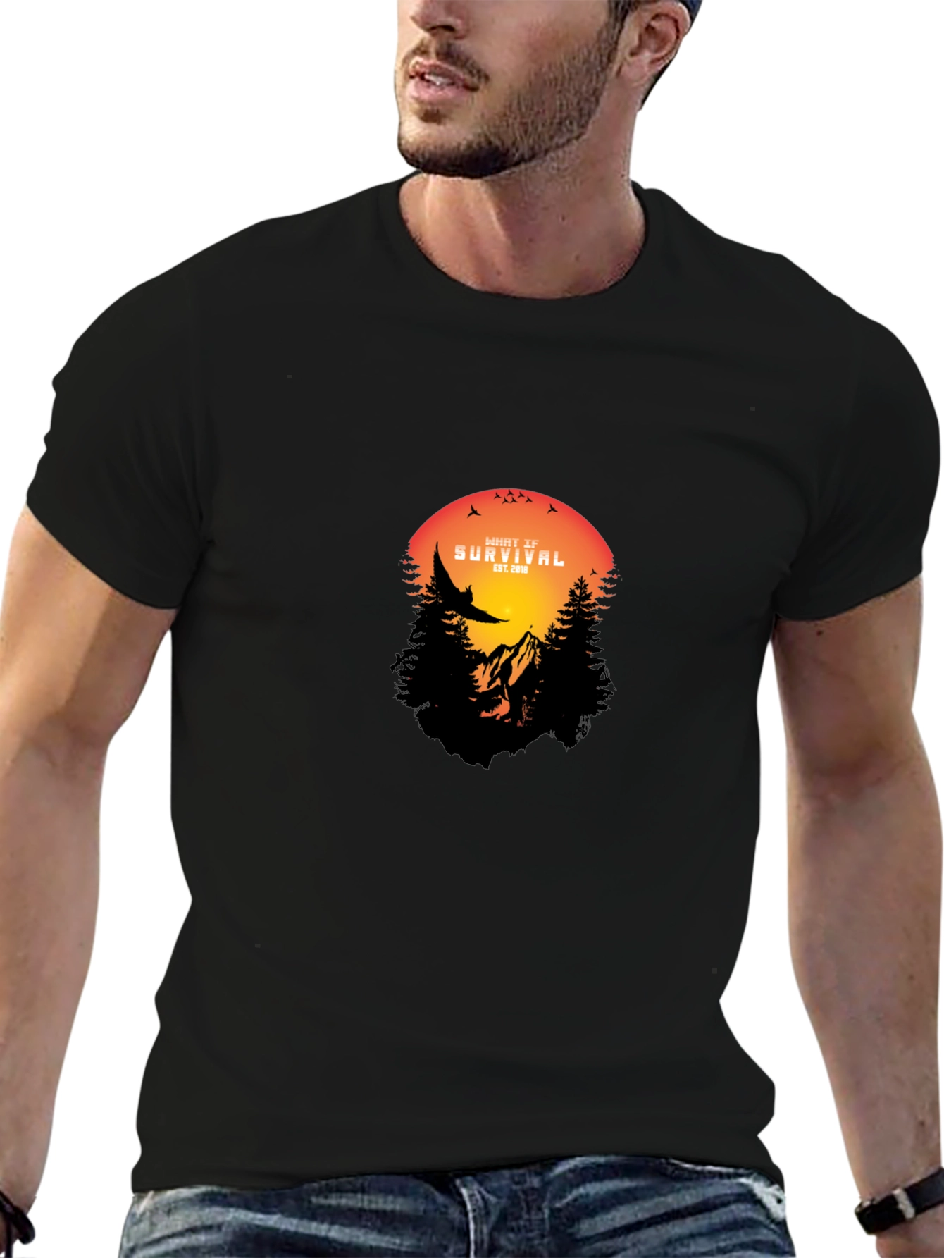Nature Survival T-Shirt - Mountain & Sunset Design