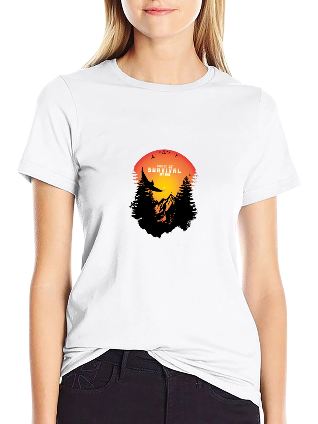 Nature Survival T-Shirt - Mountain & Sunset Design