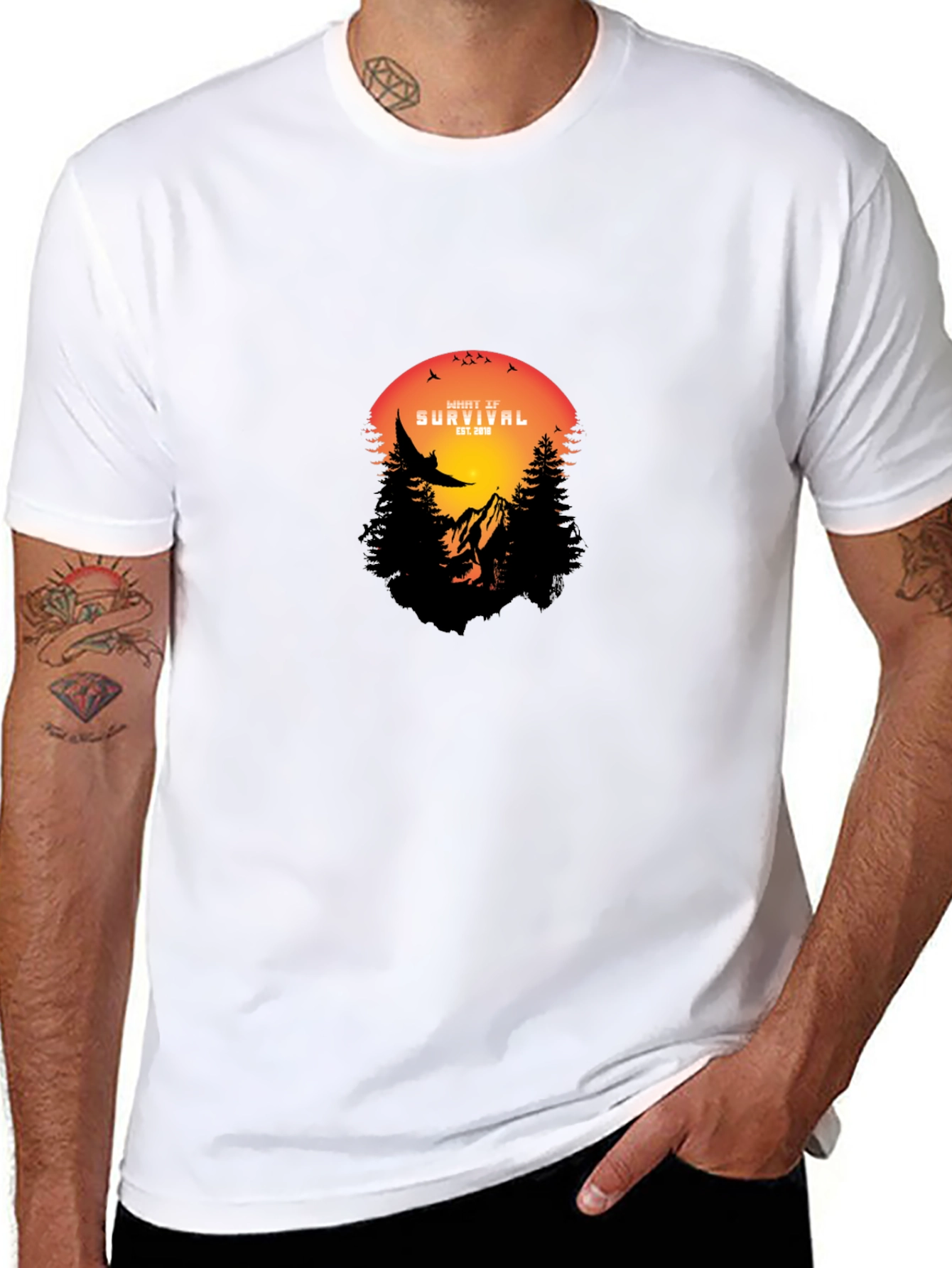 Nature Survival T-Shirt - Mountain & Sunset Design
