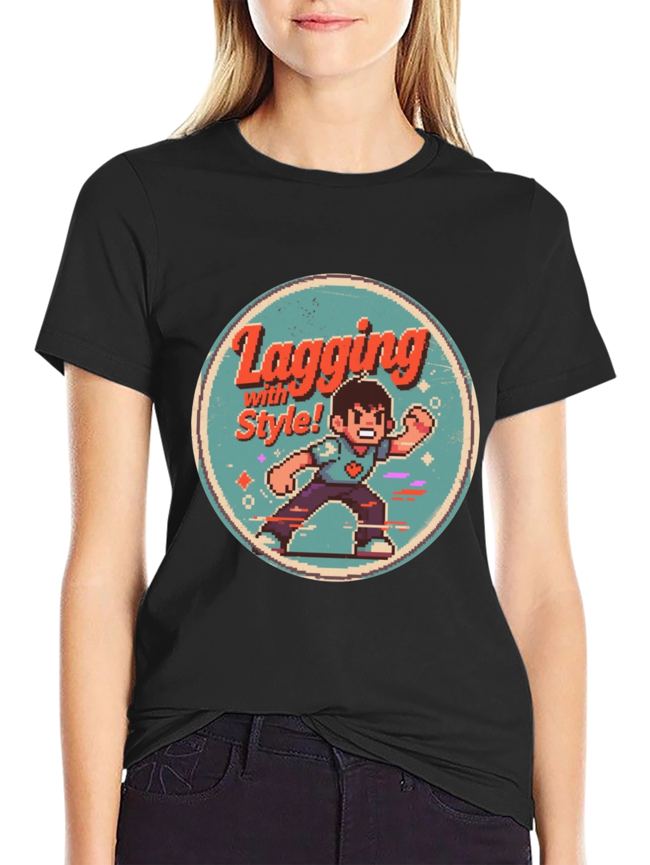 Lagging with Style! Retro Gamer Black T-Shirt