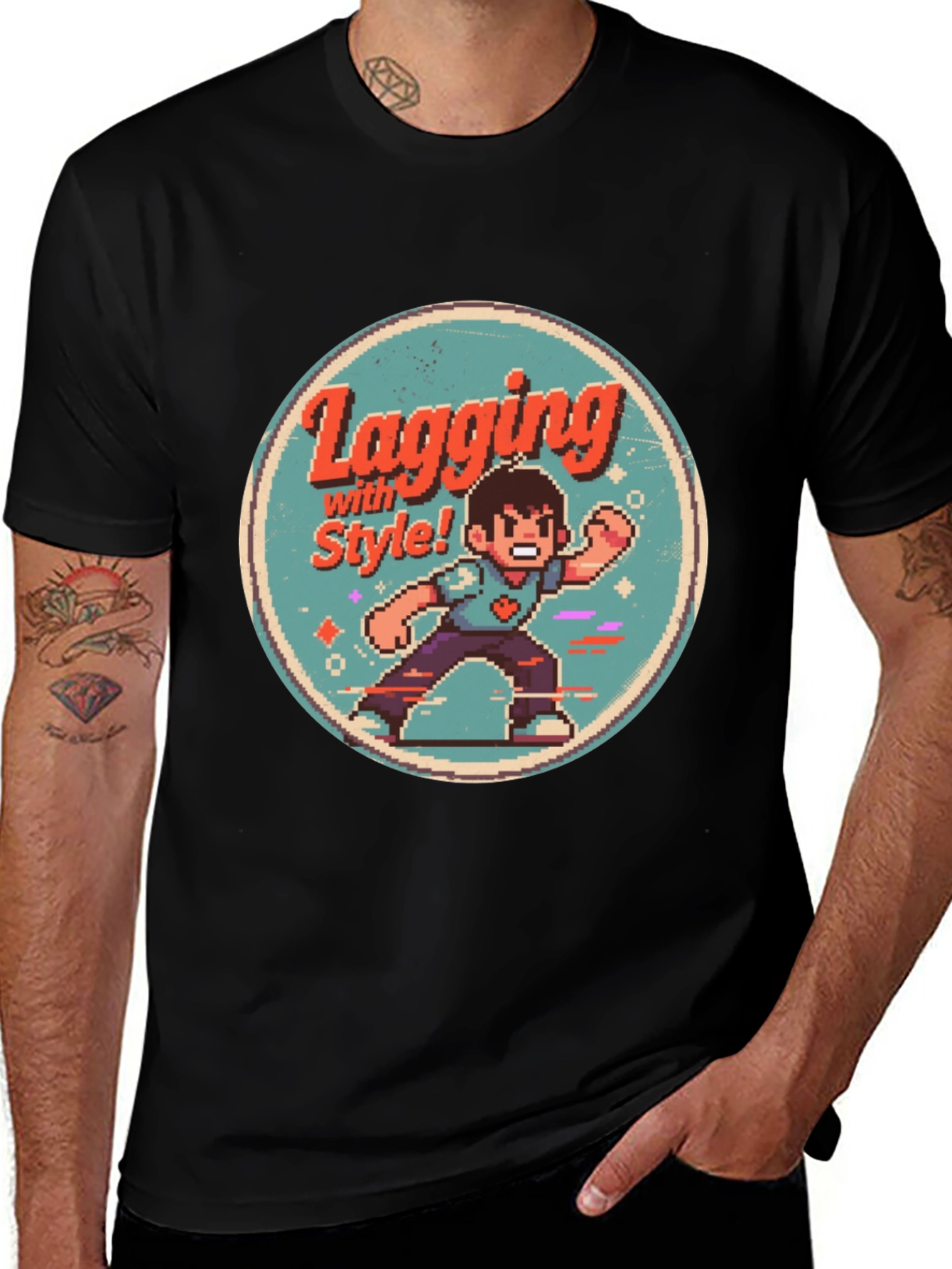 Lagging with Style! Retro Gamer Black T-Shirt