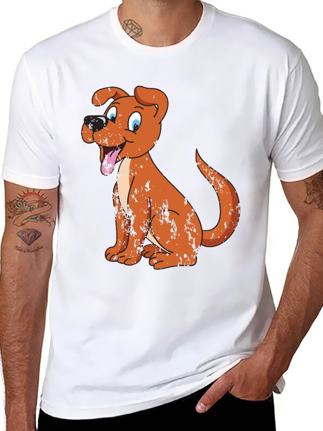 Cartoon Dog Graphic Tee - Black