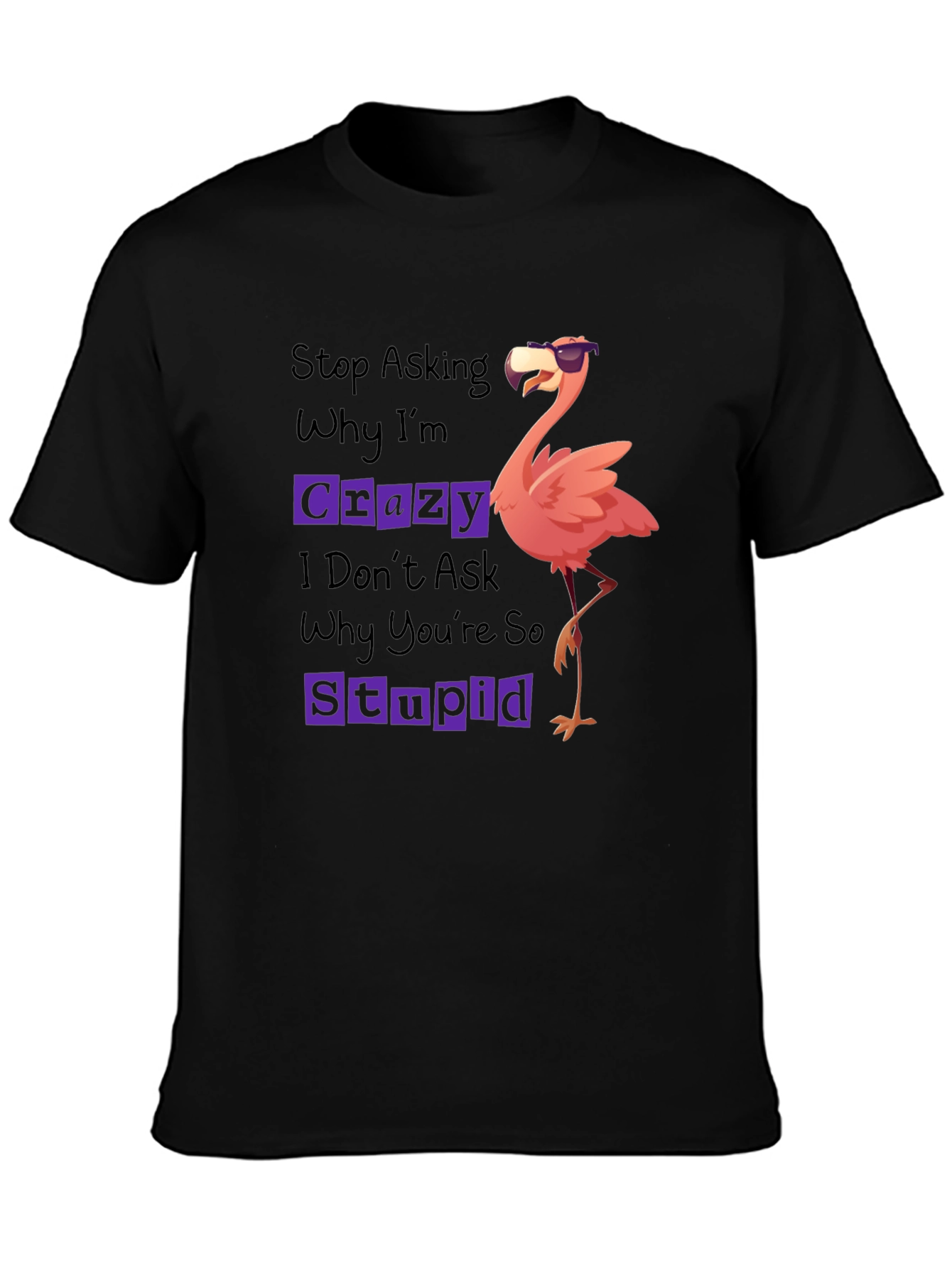 Funny Flamingo Graphic T-Shirt: Stop Asking Crazy
