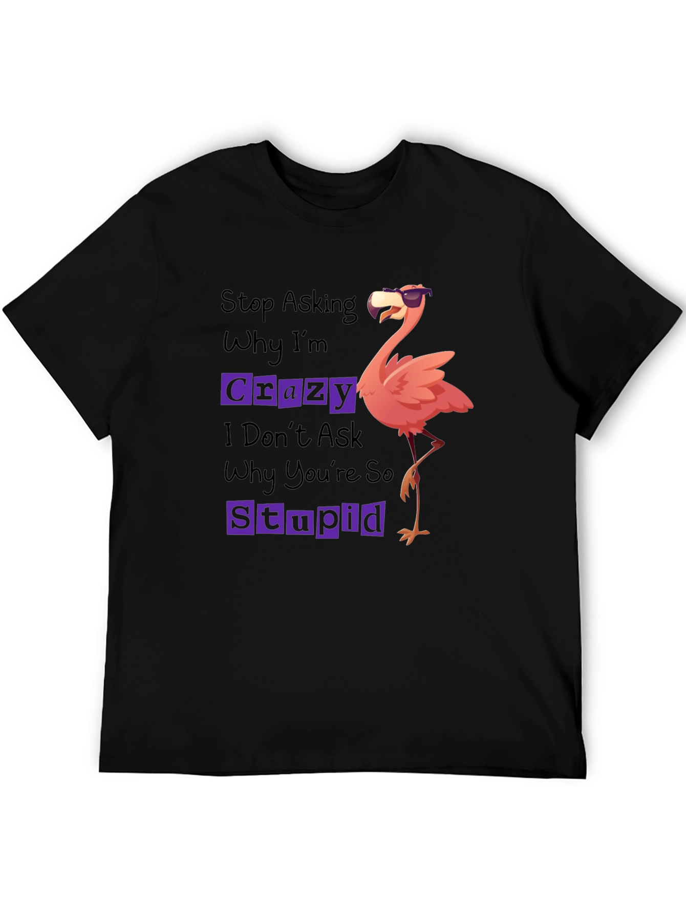 Funny Flamingo Graphic T-Shirt: Stop Asking Crazy