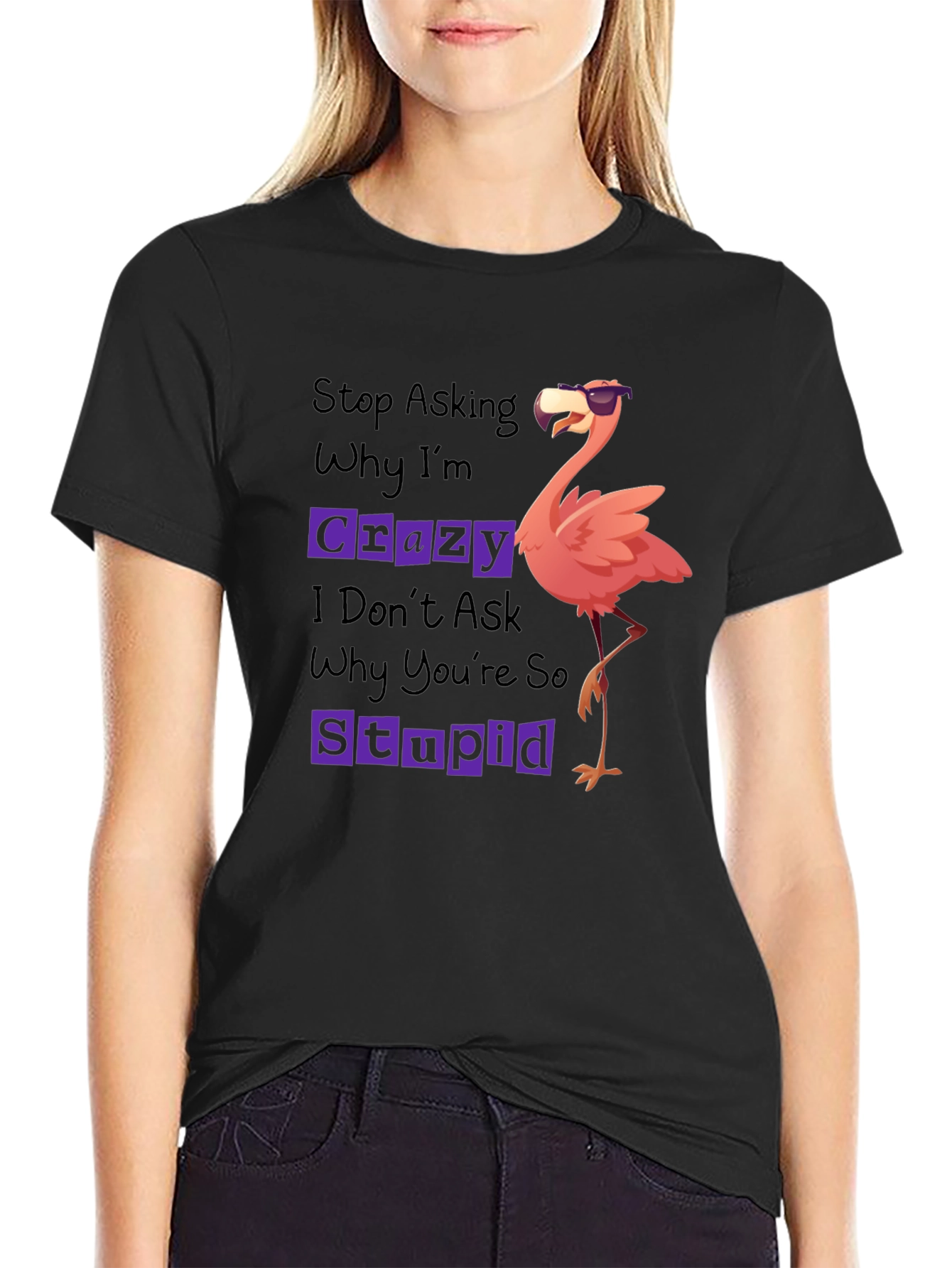 Funny Flamingo Graphic T-Shirt: Stop Asking Crazy