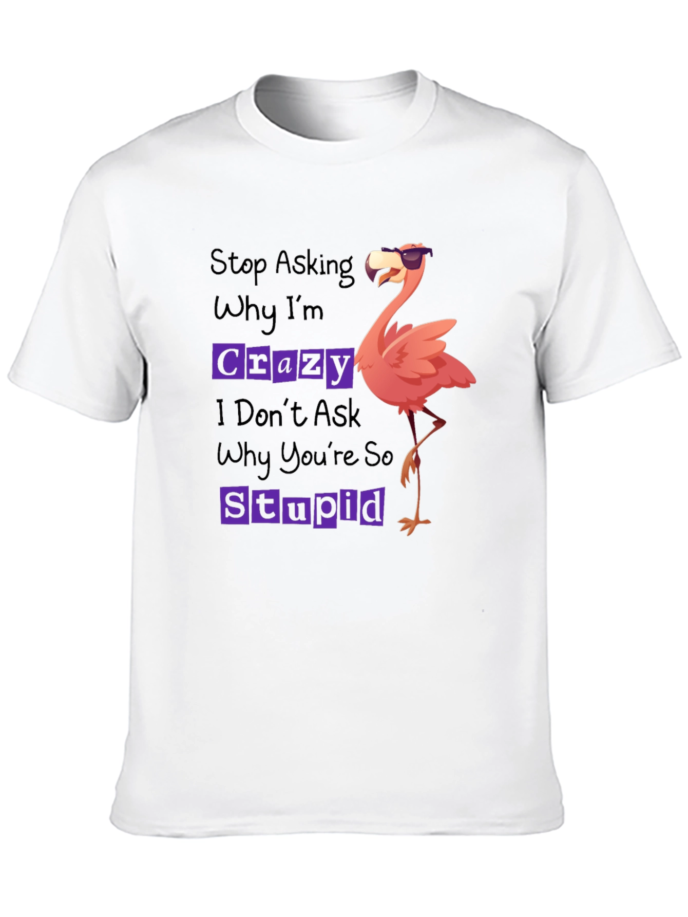 Funny Flamingo Graphic T-Shirt: Stop Asking Crazy