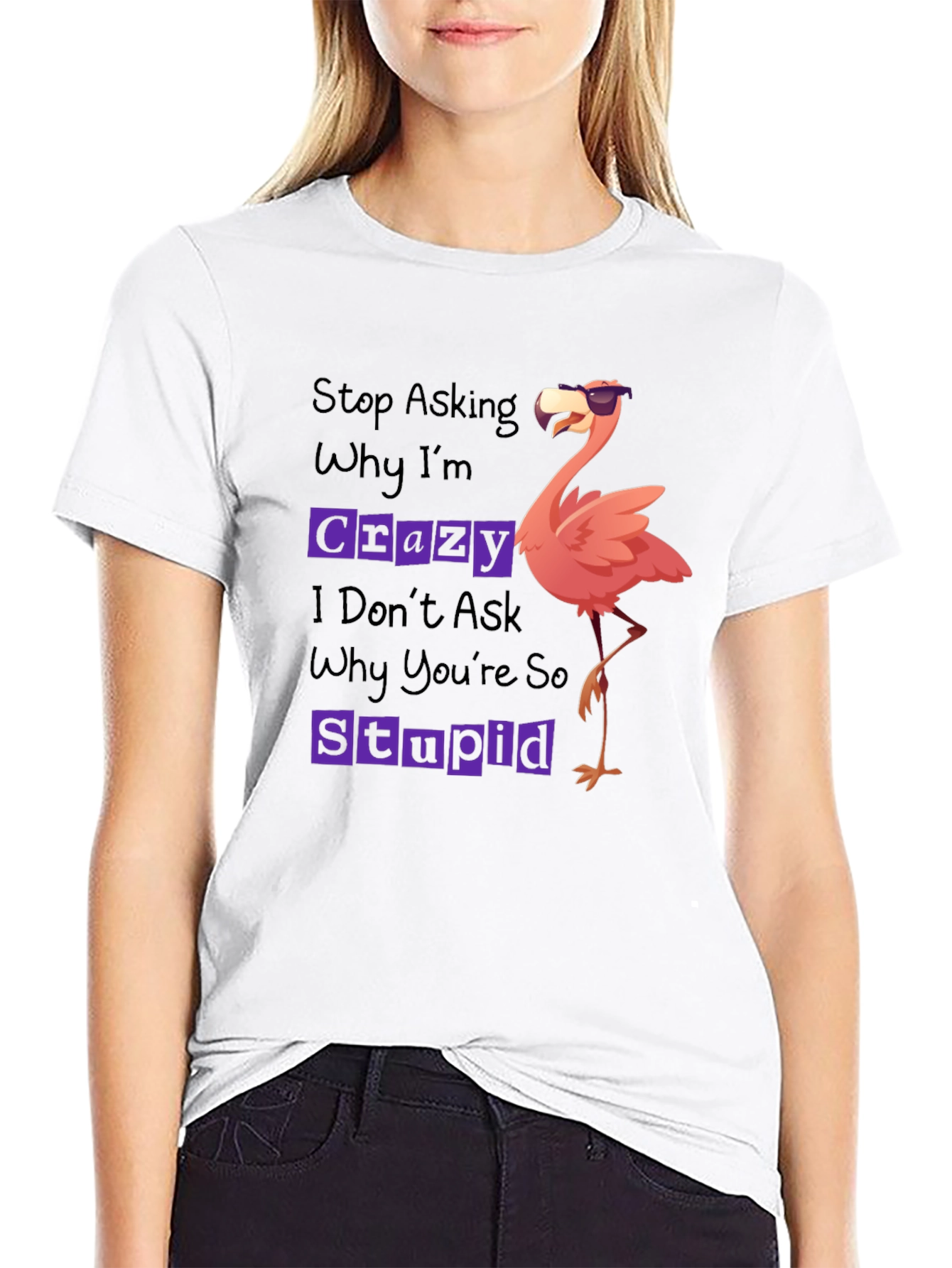 Funny Flamingo Graphic T-Shirt: Stop Asking Crazy