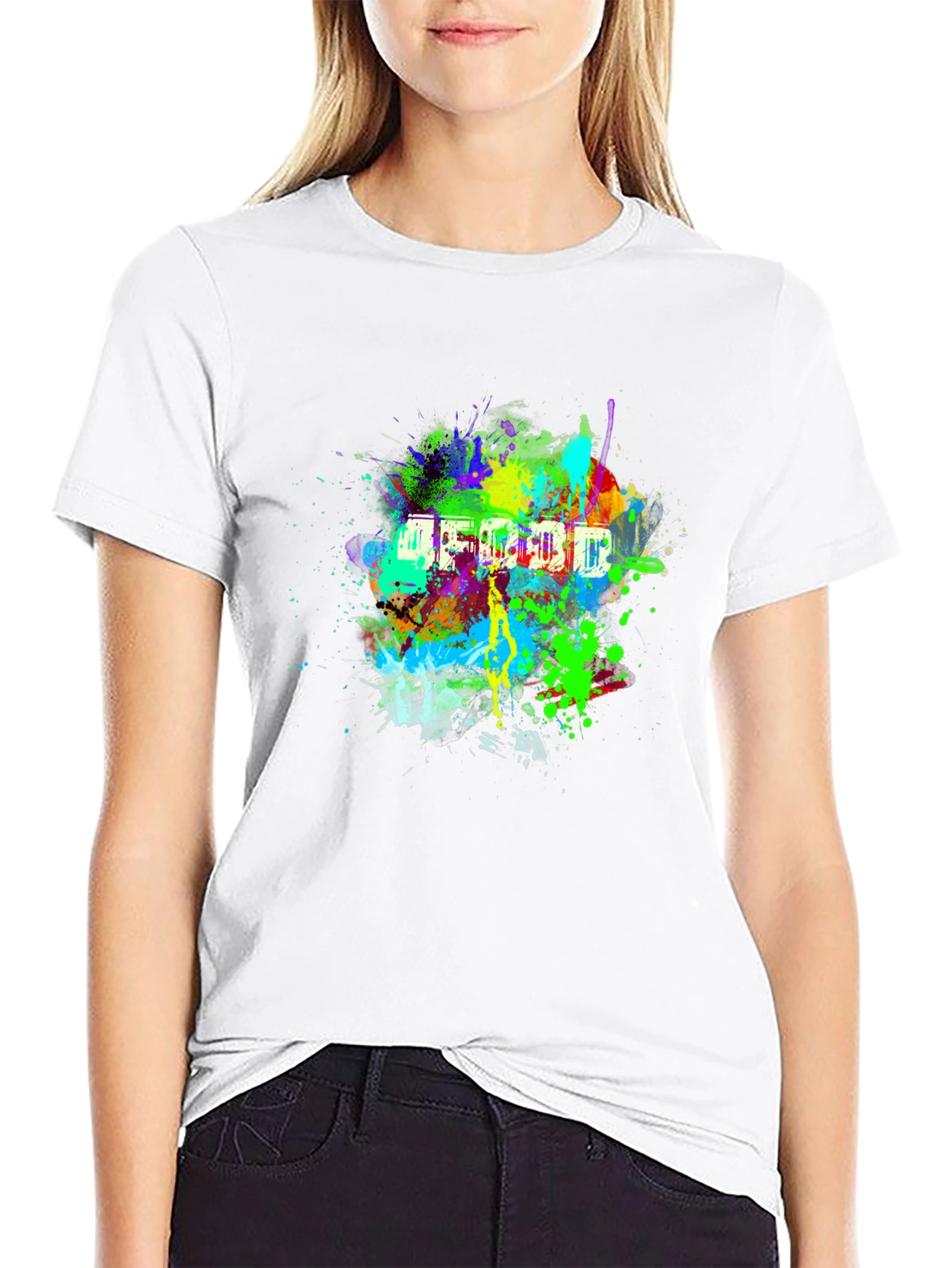 Vibrant Abstract Splatter Print Black T-Shirt