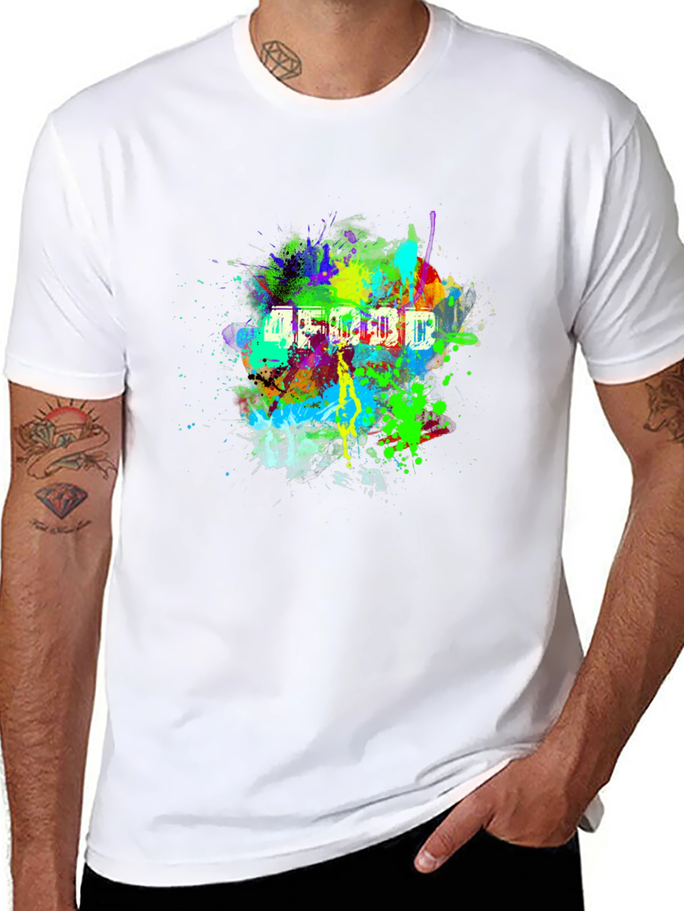 Vibrant Abstract Splatter Print Black T-Shirt