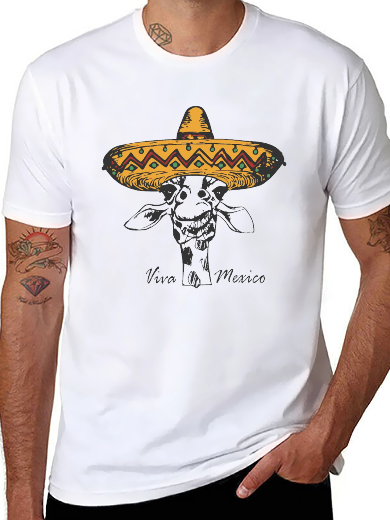 Giraffe in Sombrero Black T-Shirt