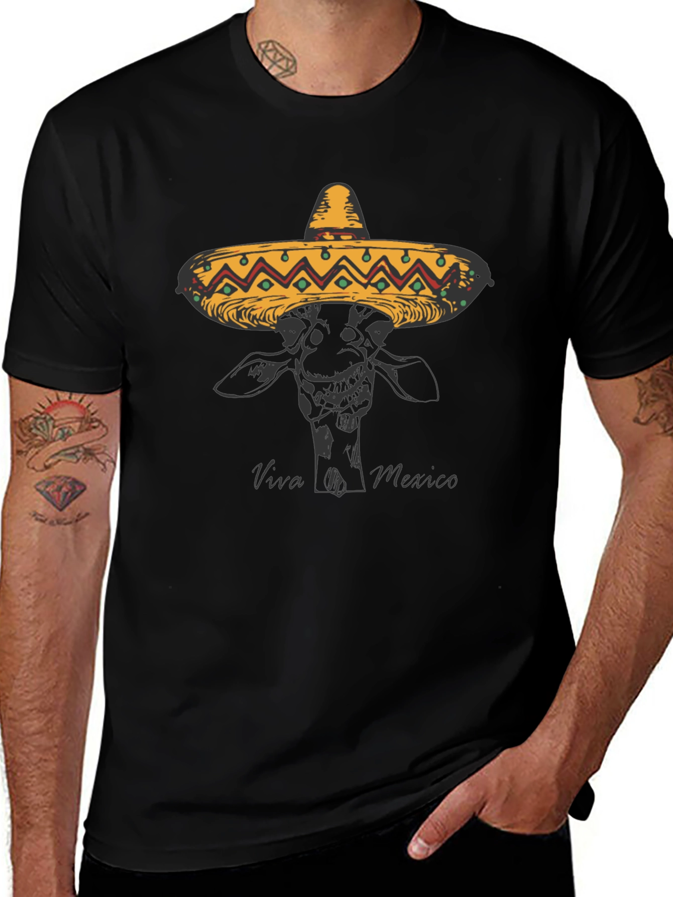 Giraffe in Sombrero Black T-Shirt