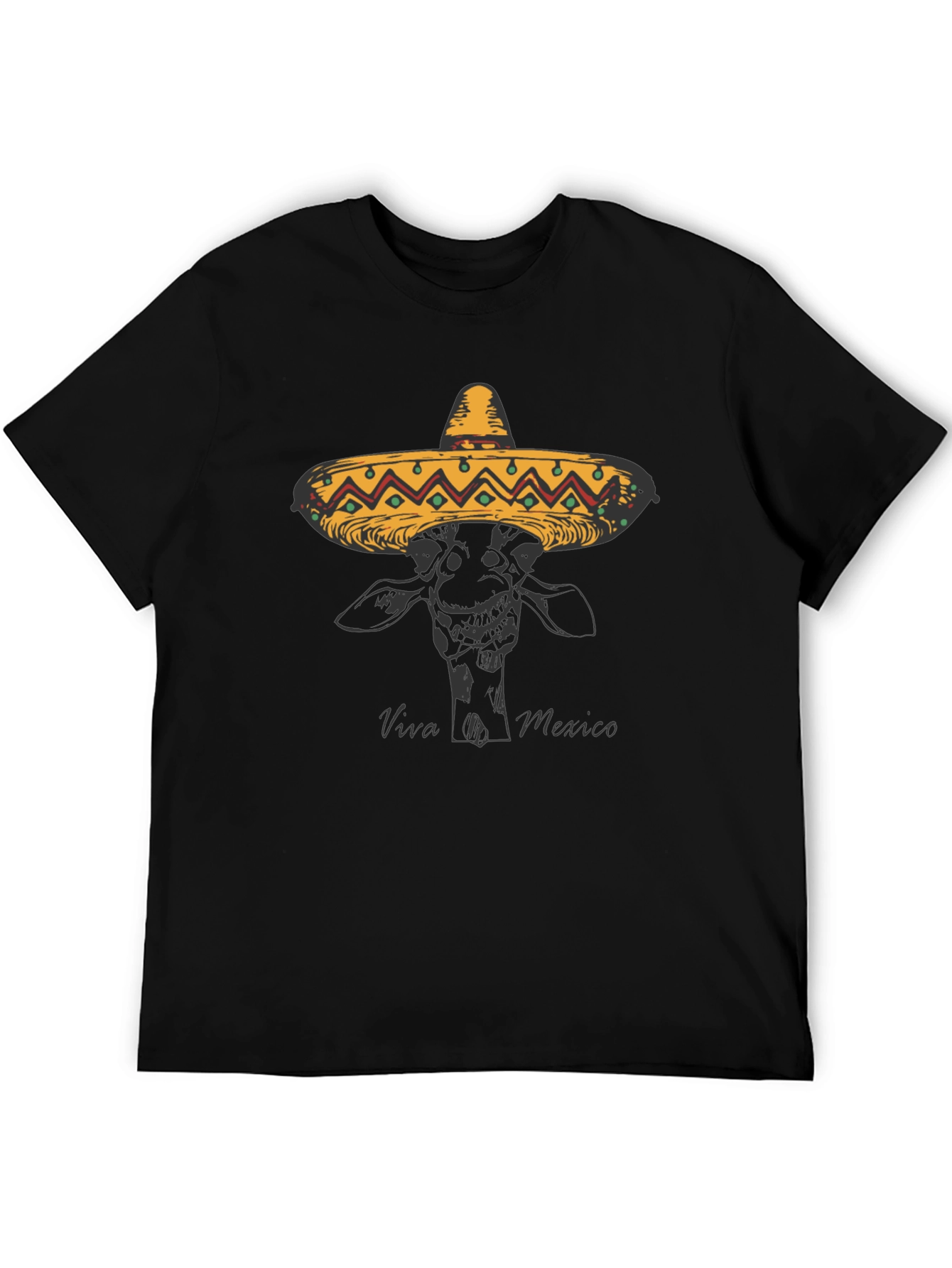 Giraffe in Sombrero Black T-Shirt