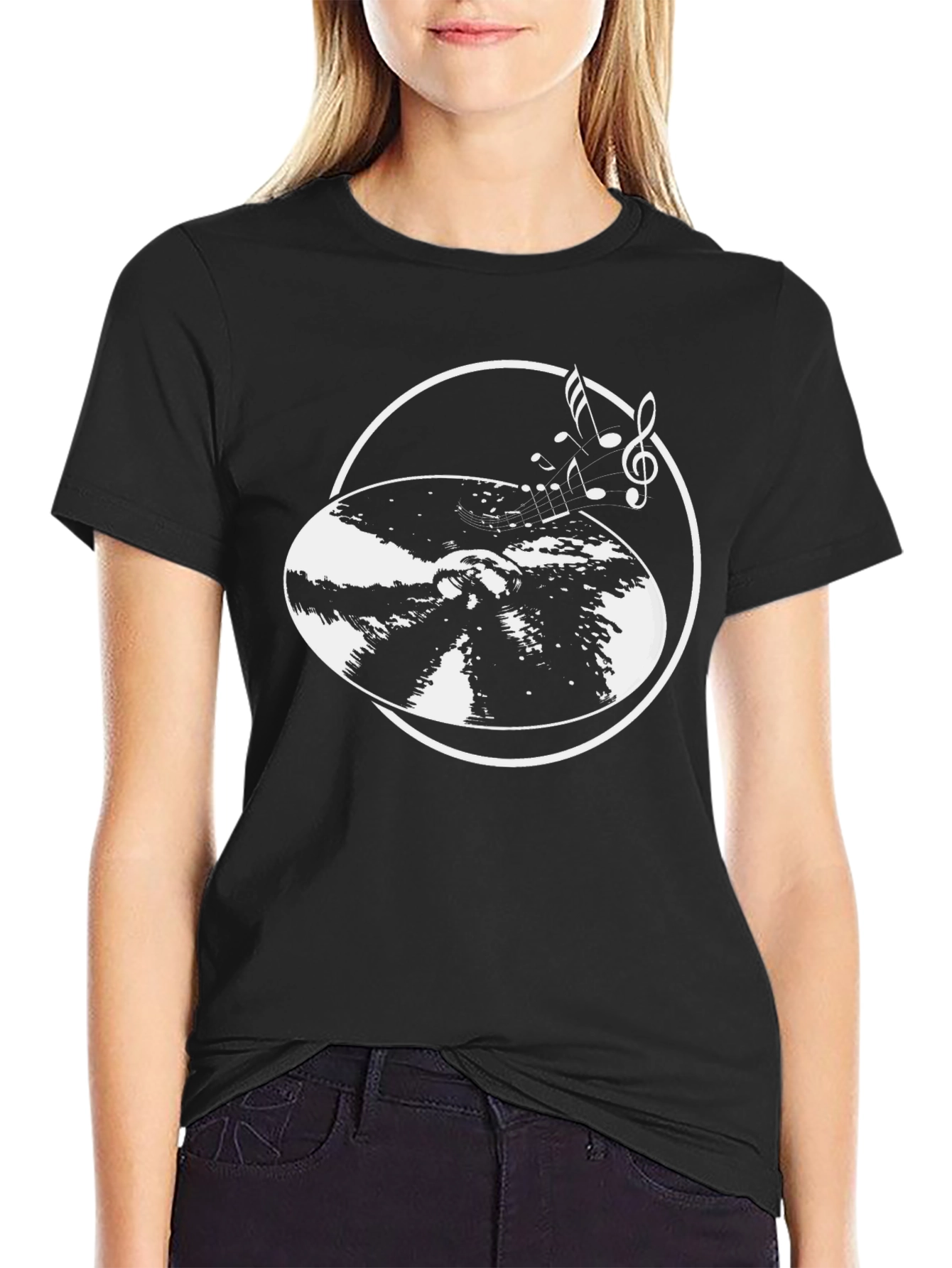 Musical Notes Vinyl Record Graphic T-Shirt