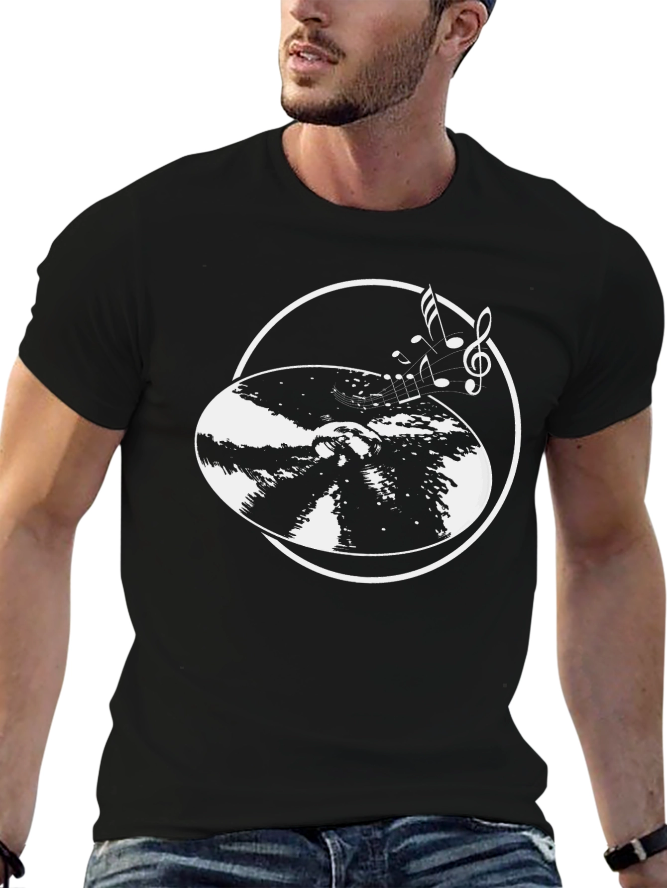 Musical Notes Vinyl Record Graphic T-Shirt