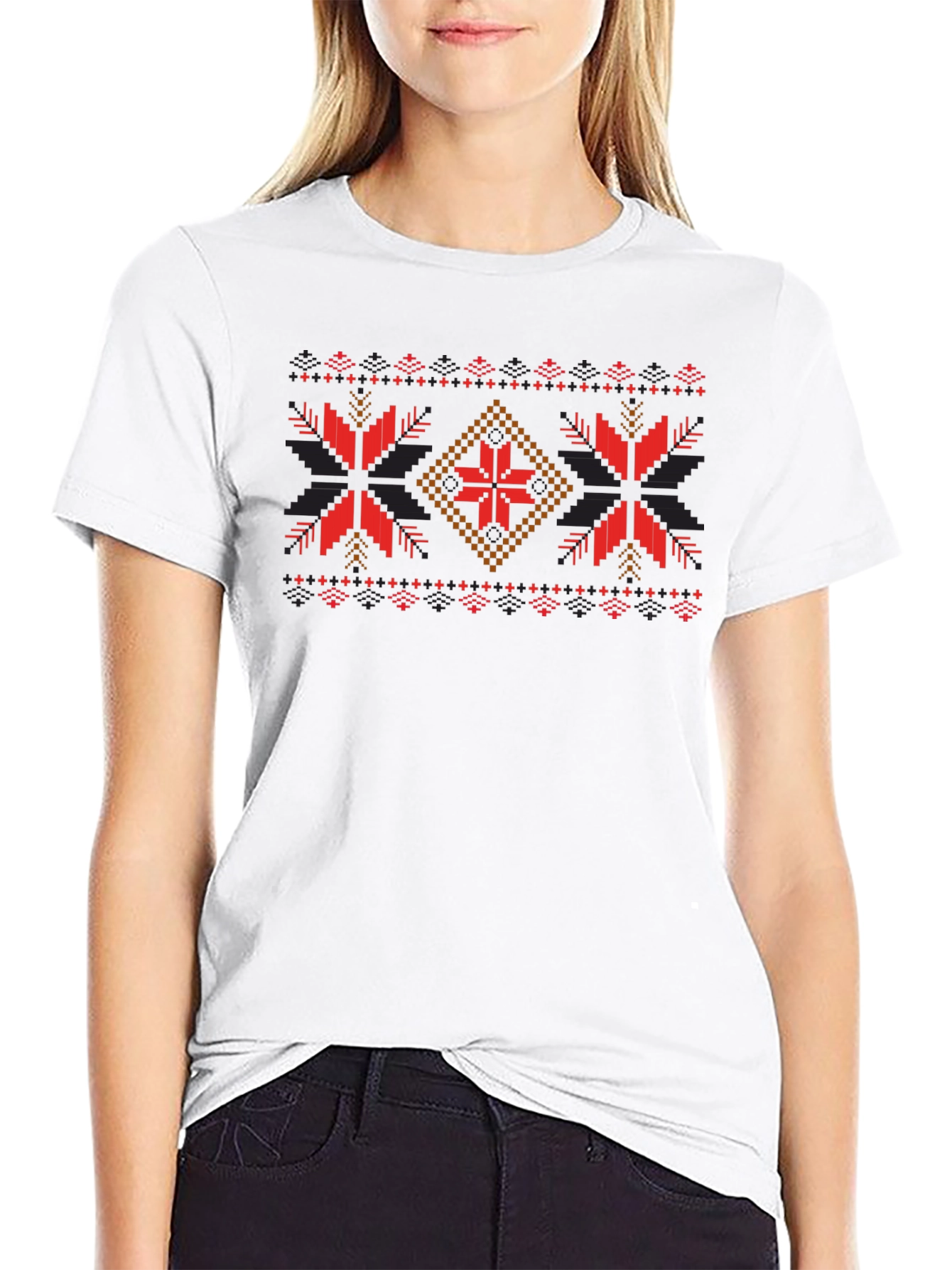 Nordic Patterned Black T-Shirt
