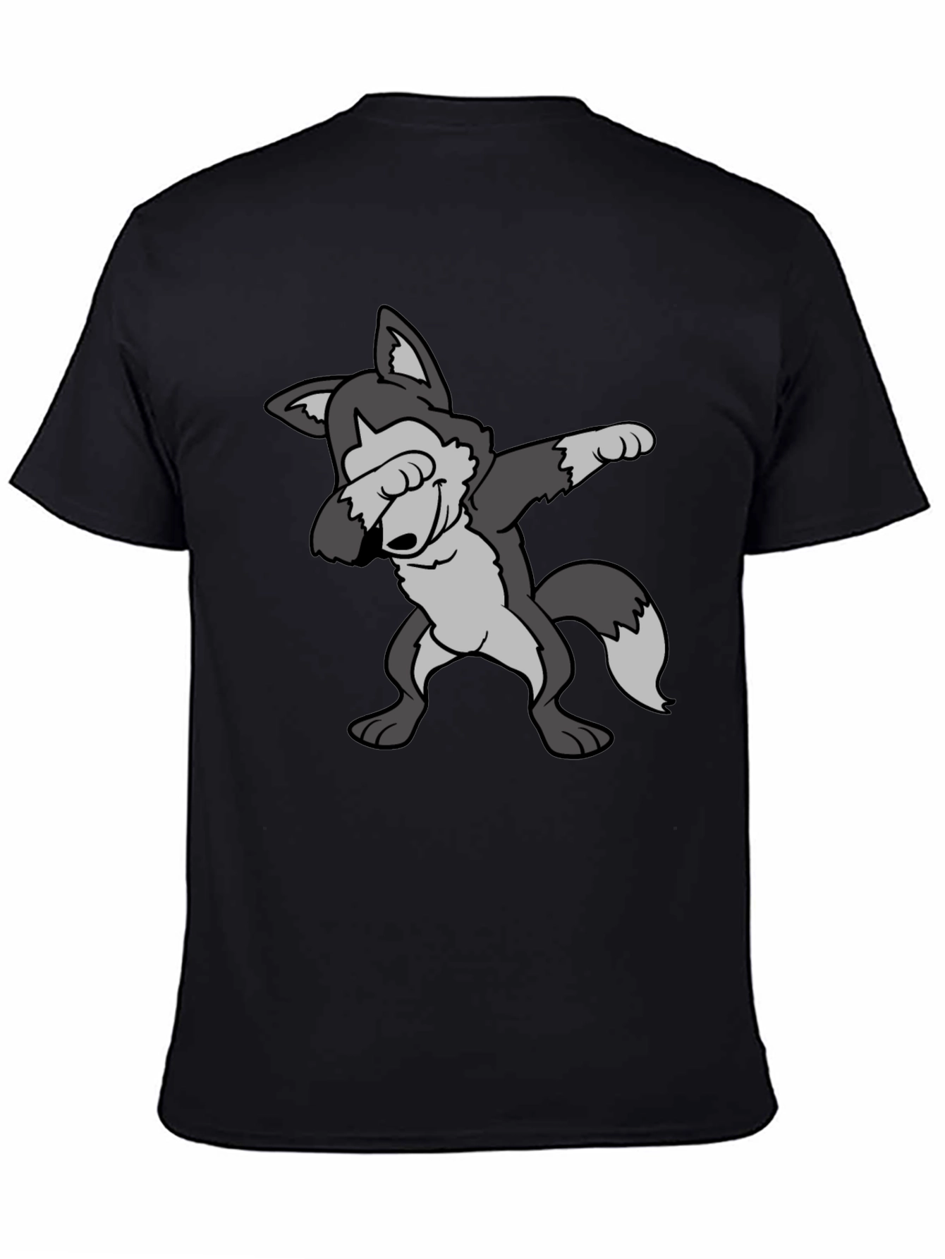 Dabbing Wolf Graphic Tee - Trendy Black T-Shirt