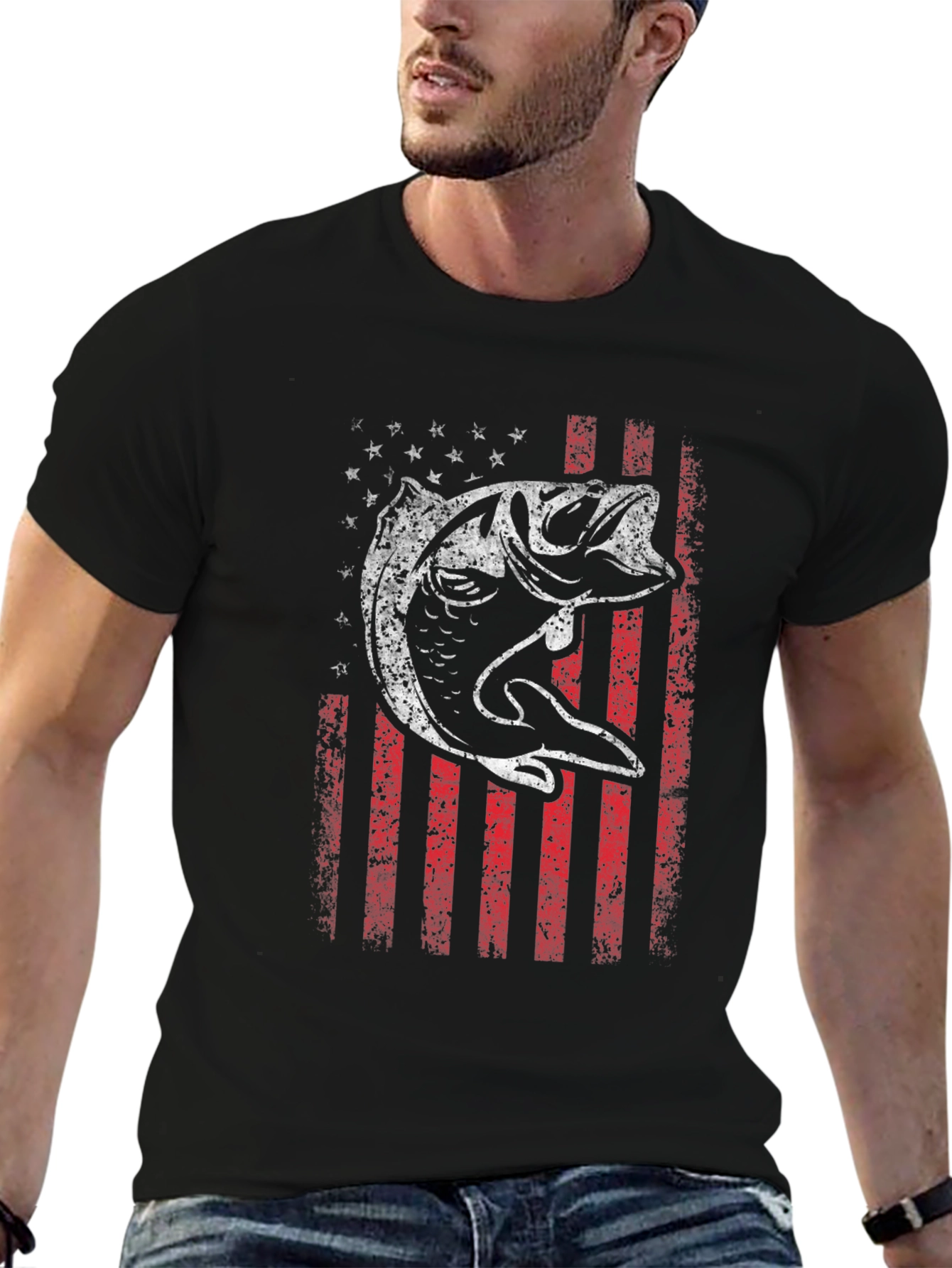 American Flag Bass Graphic T-Shirt