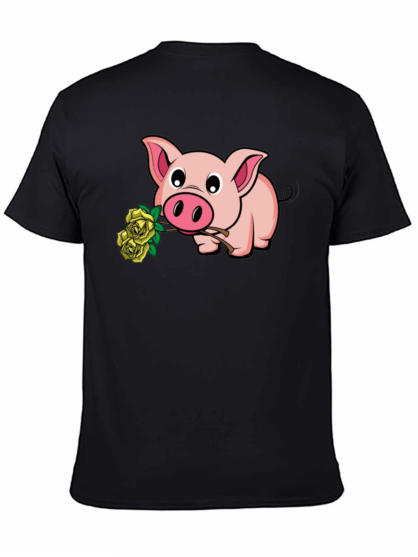 Pig Holding Yellow Roses Graphic T-Shirt
