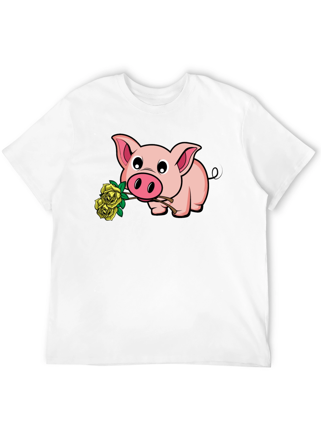 Pig Holding Yellow Roses Graphic T-Shirt