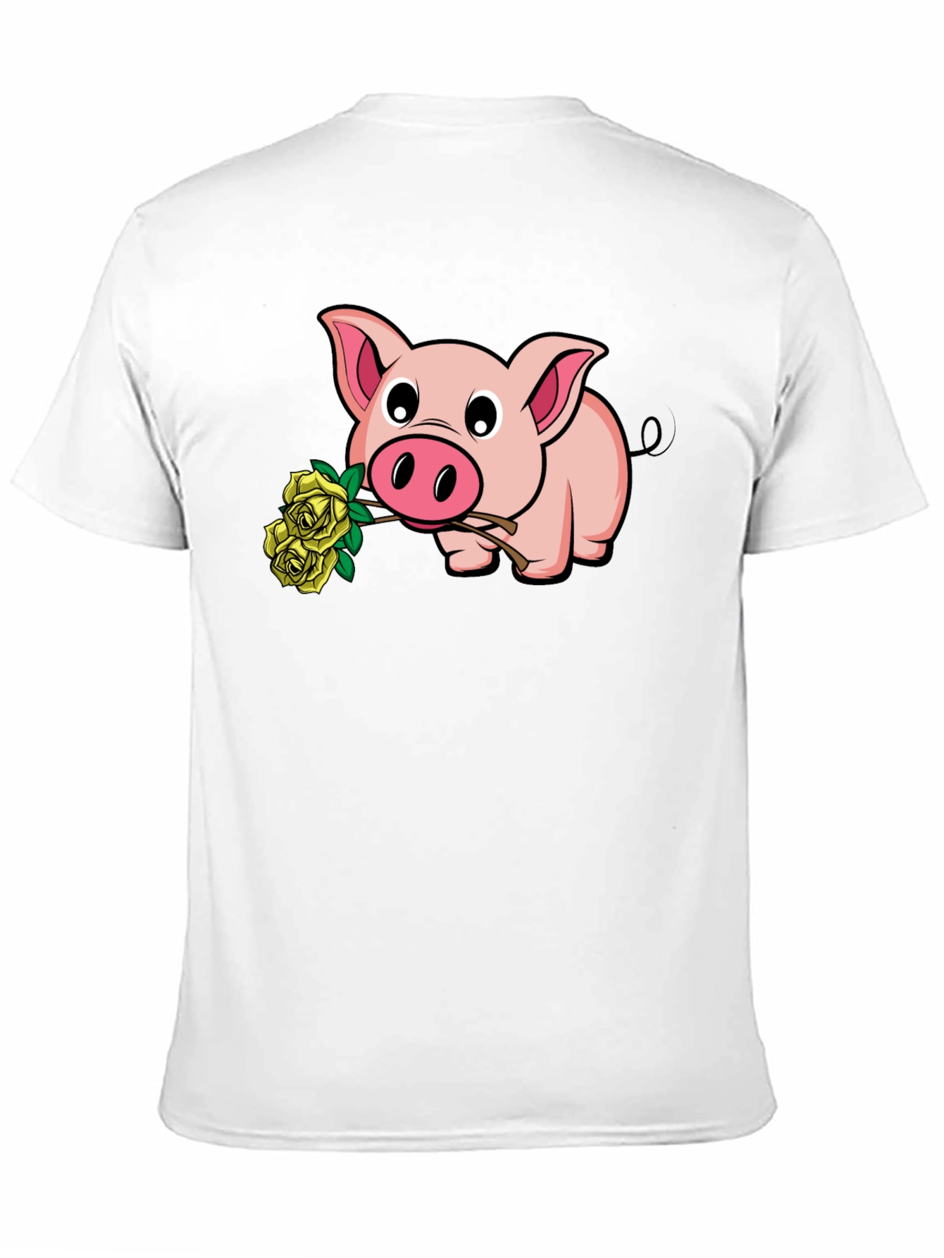 Pig Holding Yellow Roses Graphic T-Shirt