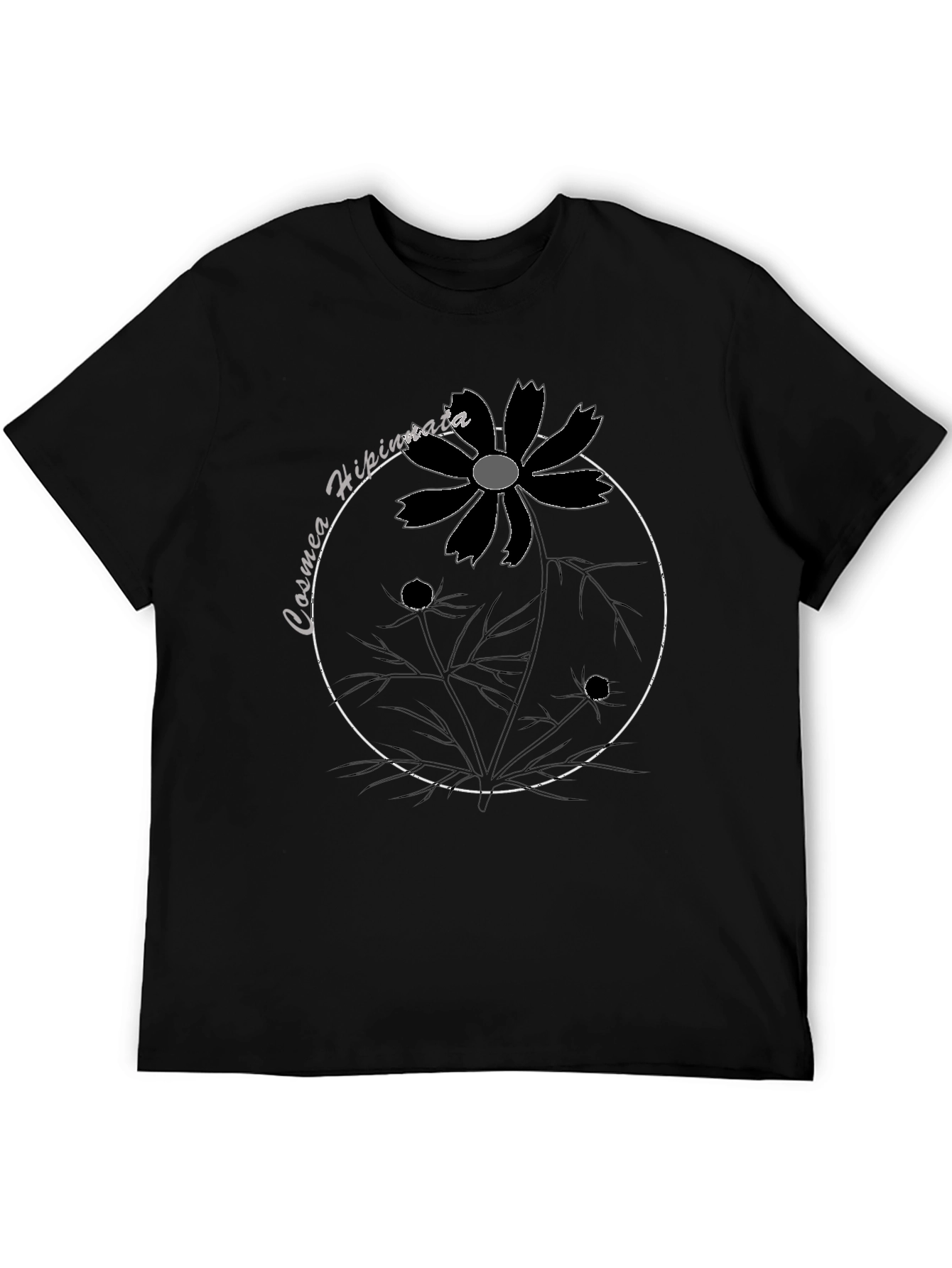 Cosmea Hipinnata Flower Graphic Black T-Shirt